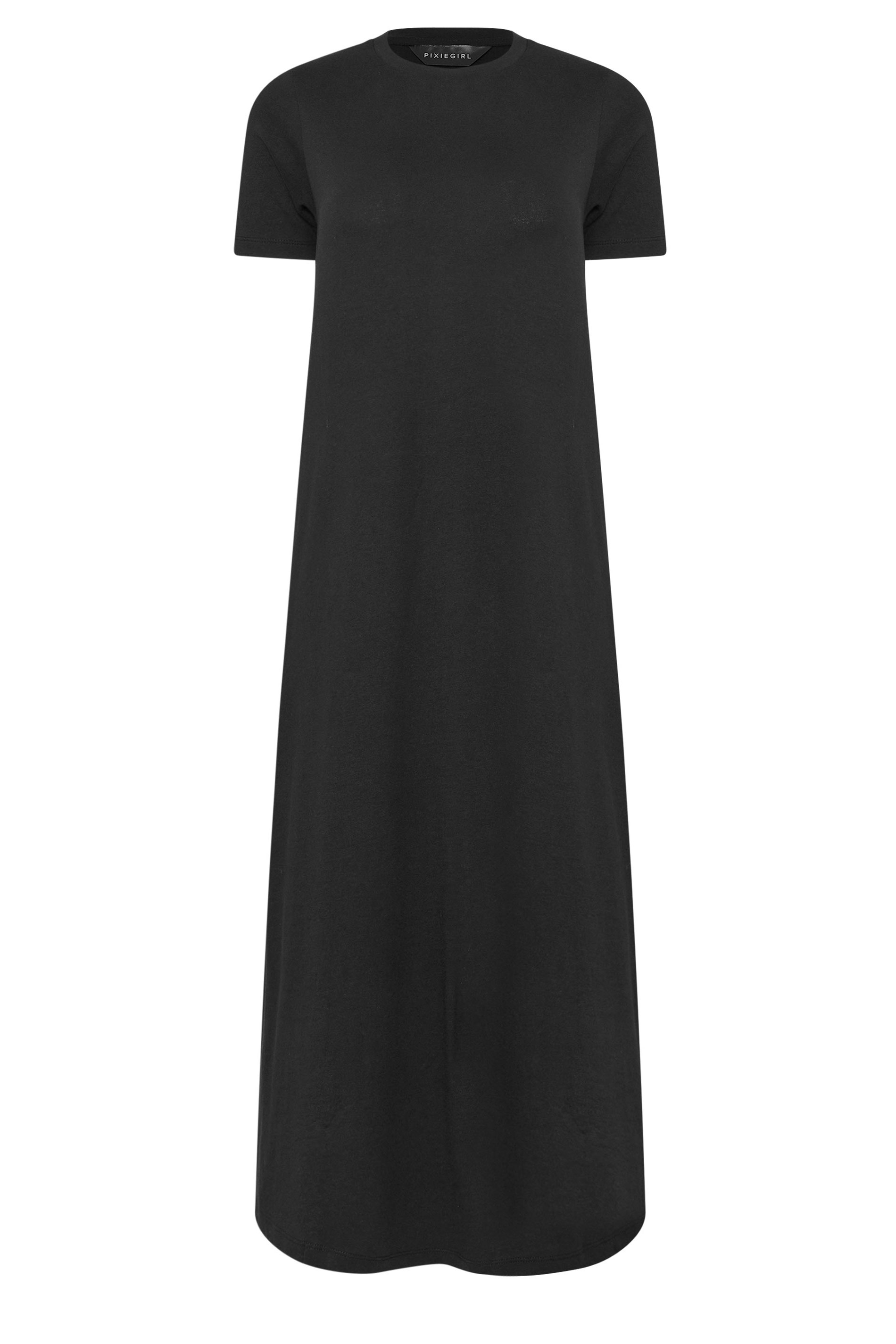 PixieGirl Petite Women's Black Cotton T-Shirt Maxi Dress | PixieGirl 7