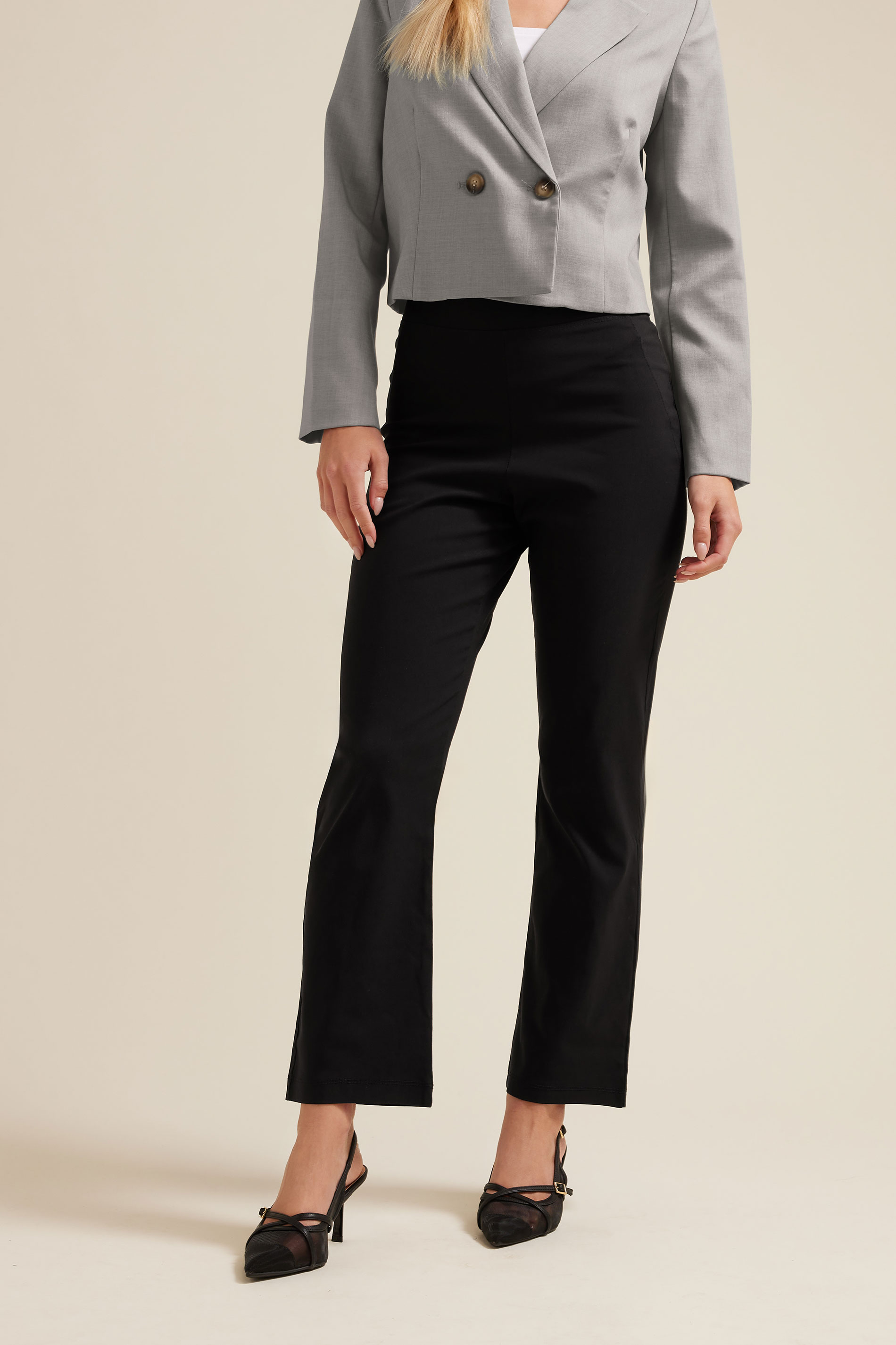 Petite Black Stretch Bengaline Bootcut Trousers | PixieGirl 3