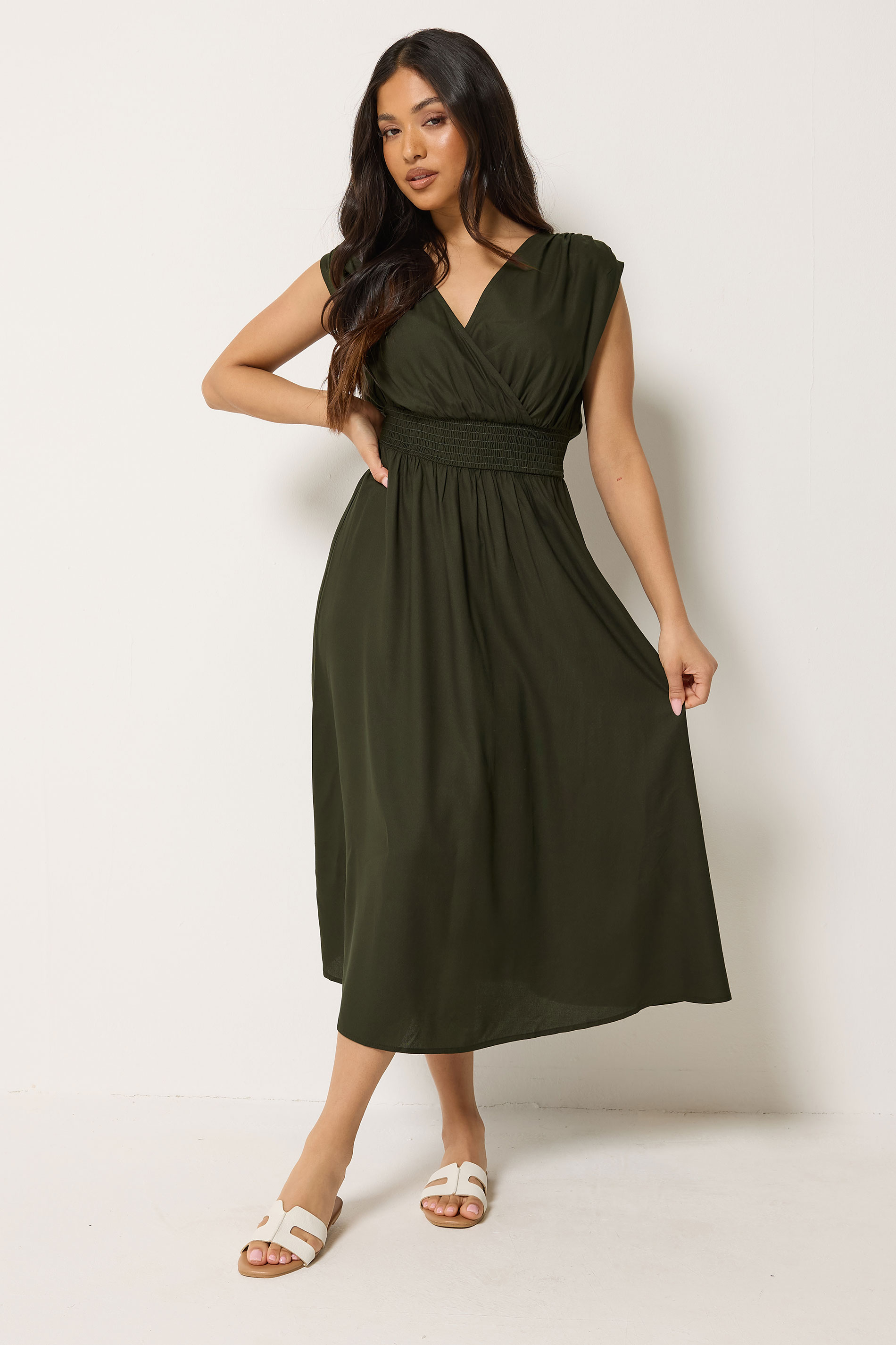 olive green petite dress Buy Friends Like These Olive Green Petite Satin Sleeveless Draped Hardware Midi Dress from Next USA