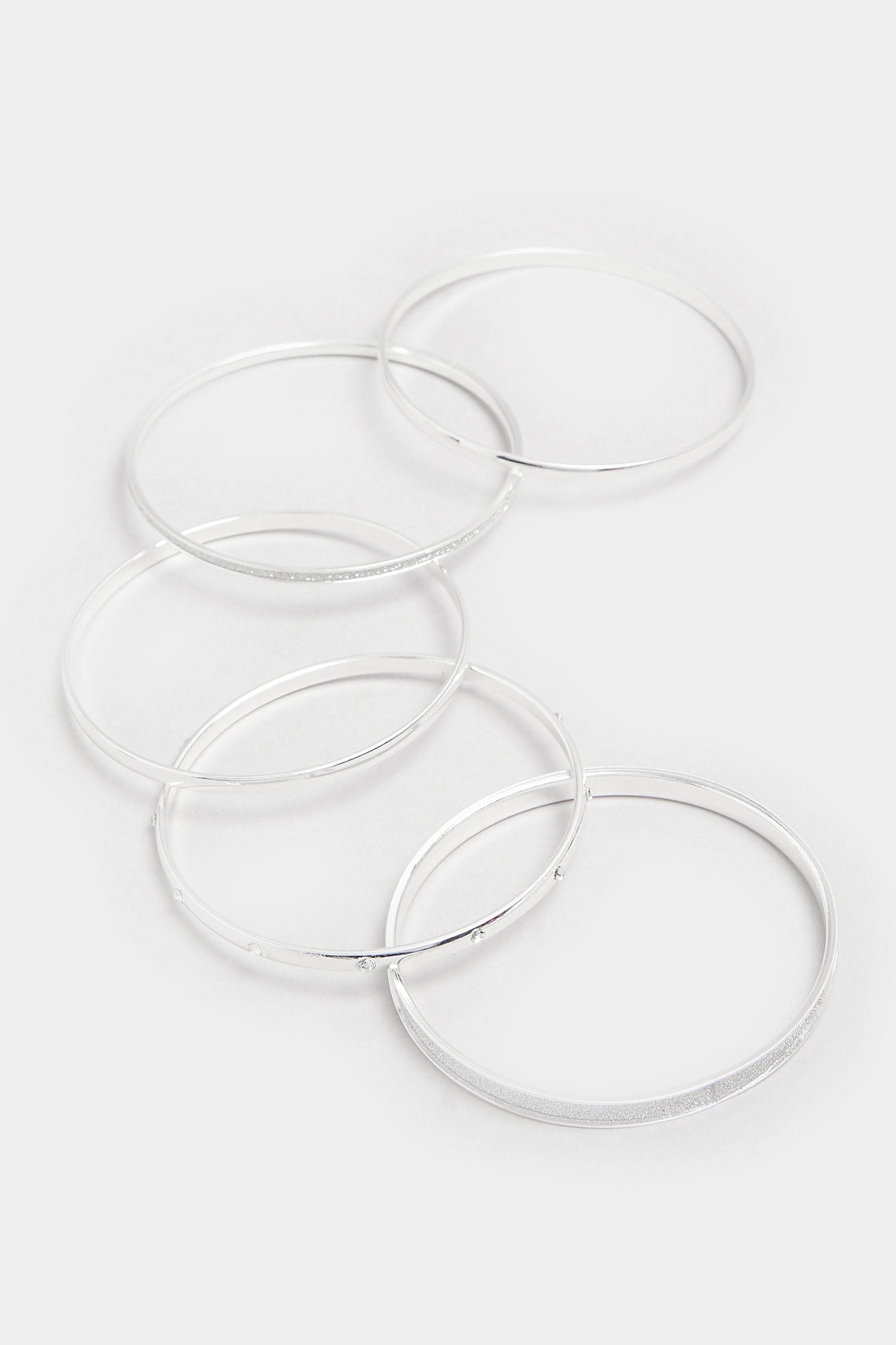 5 PACK Silver Tone Mixed Bangle Set | Yours Clothing 2