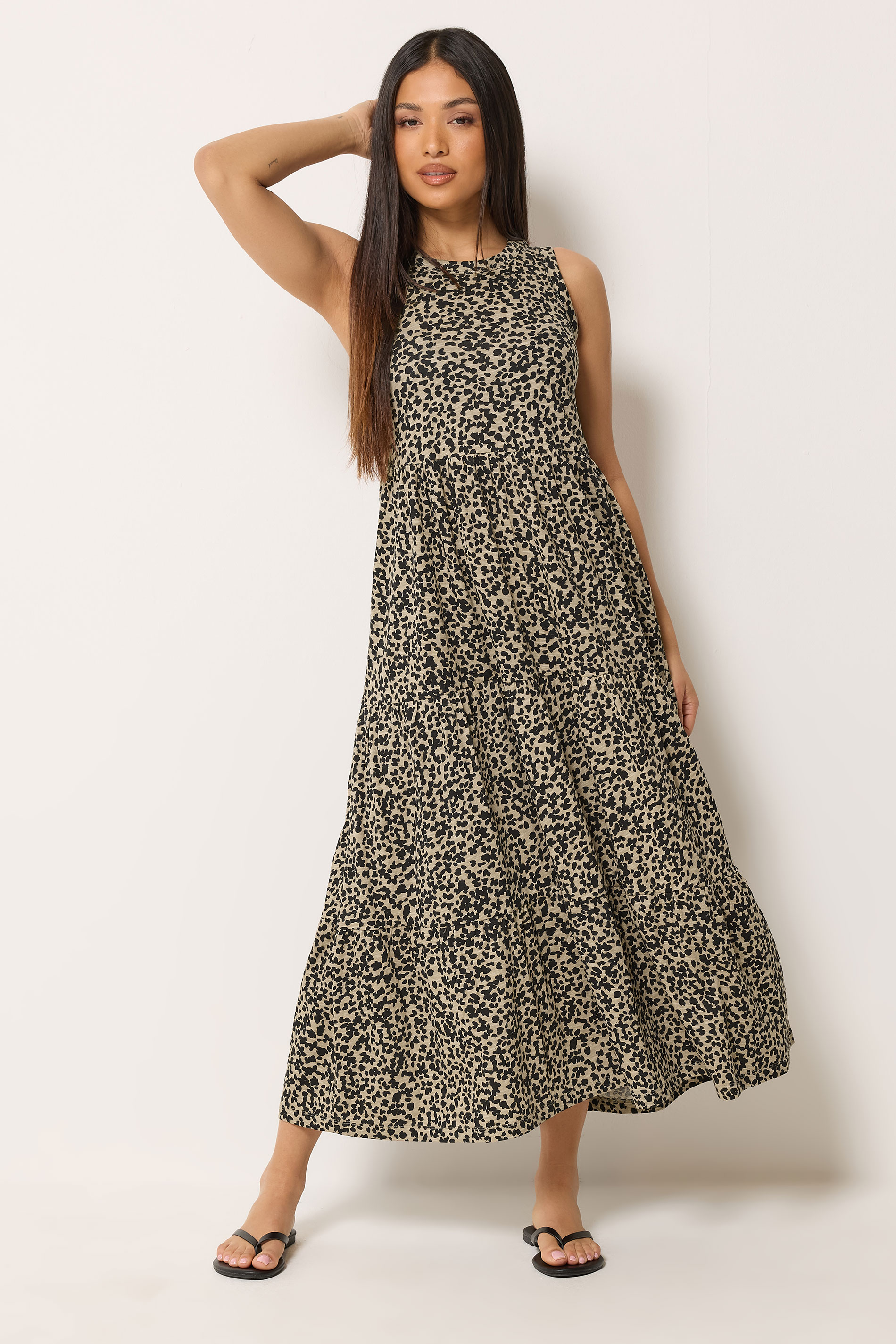 M&Co Petite Natural Brown Animal Print Cotton Maxi Dress | M&Co 3