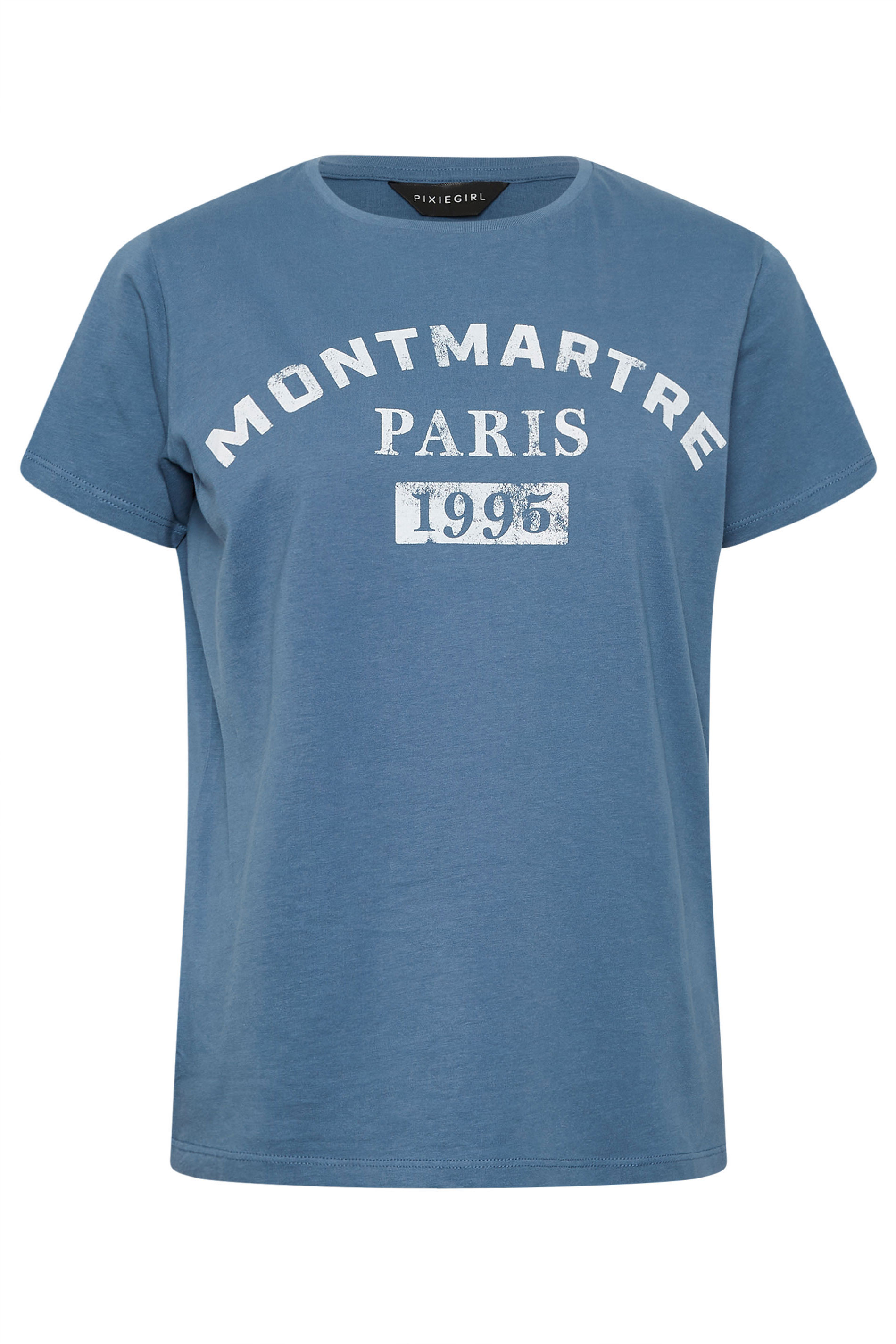 PixieGirl Petite Women's Blue Acid Wash Slogan T-Shirt | PixieGirl 6