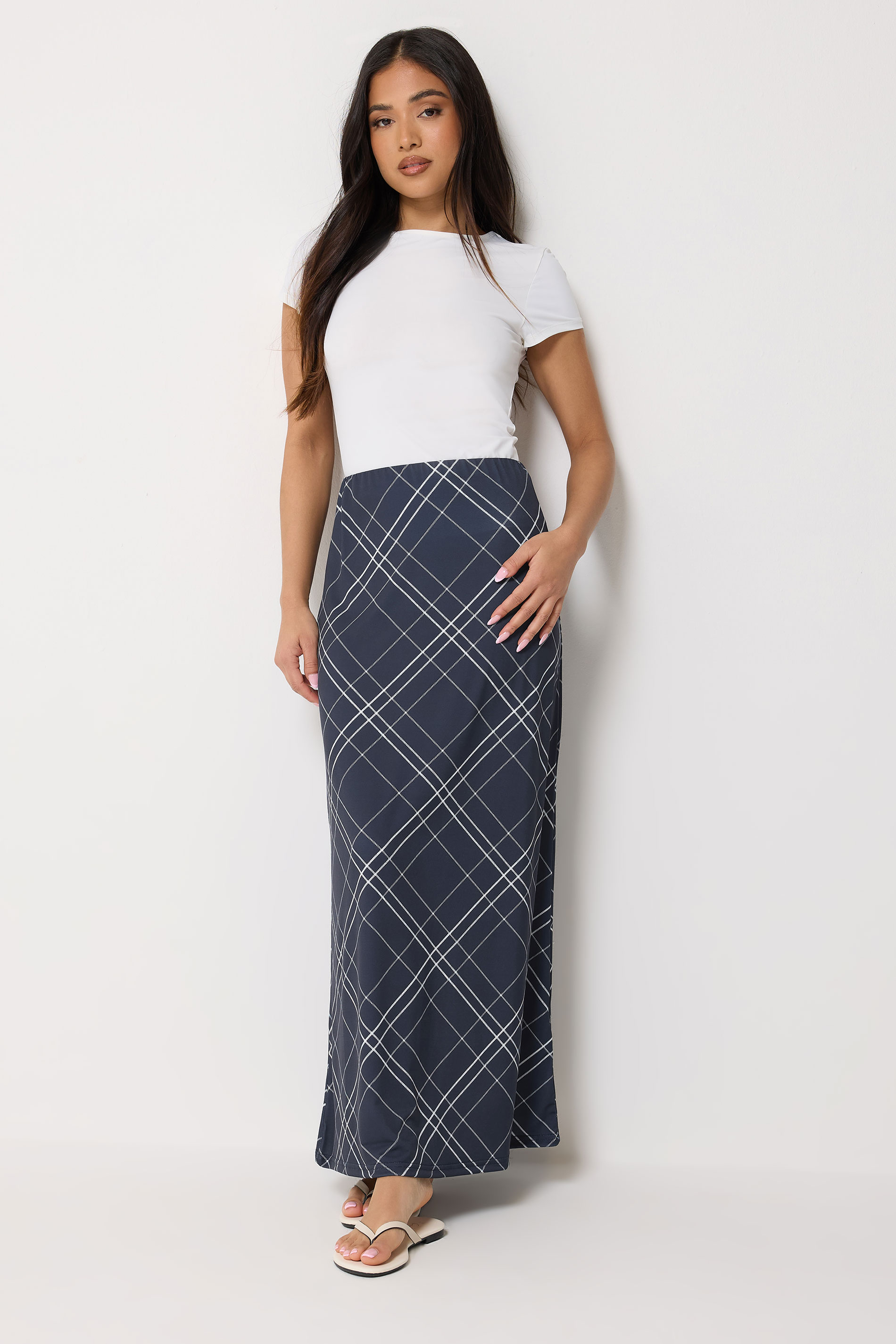 Pixiegirl Women's Blue Petite Navy Check Maxi Skirt Size 14