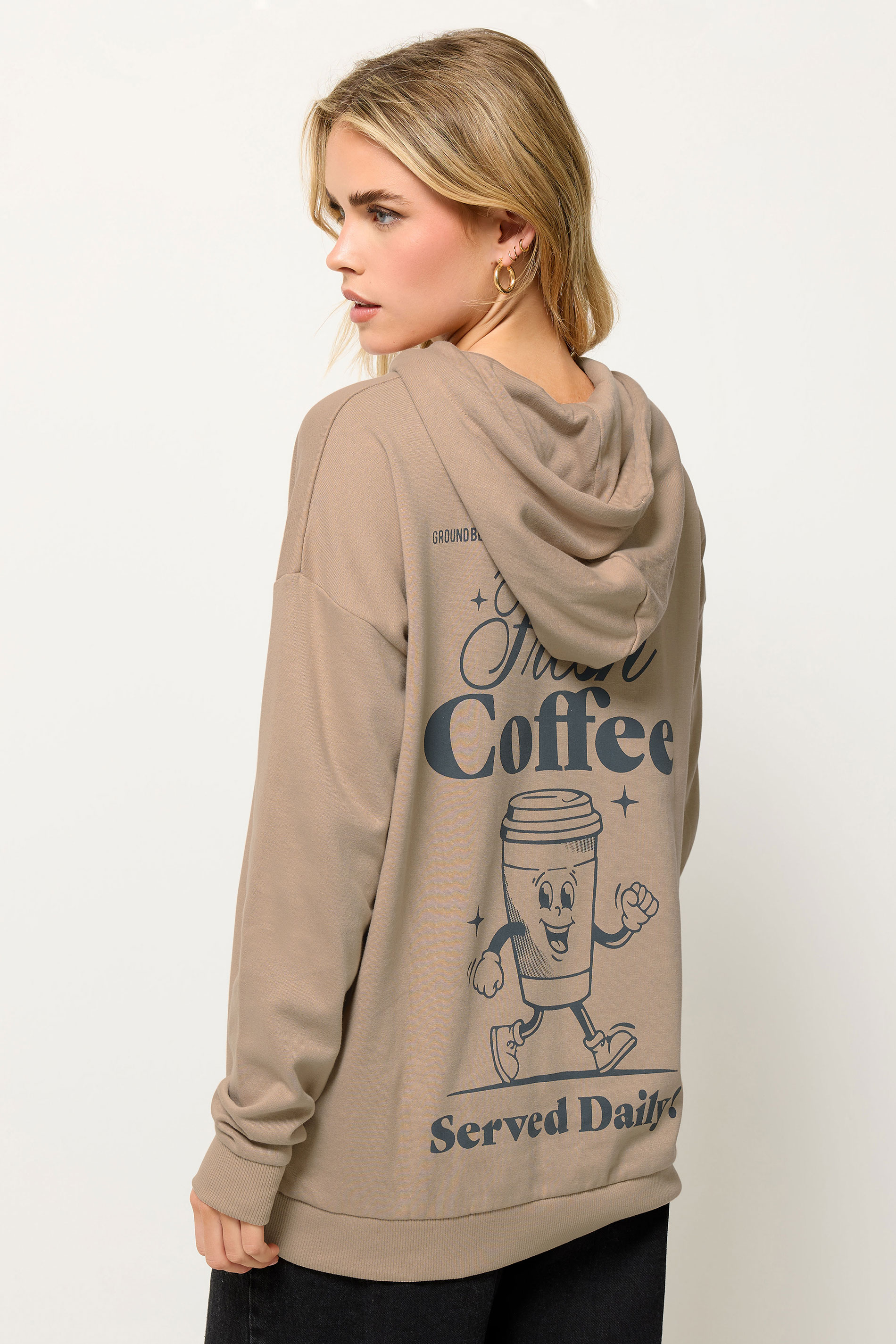 PixieGirl Petite Natural Brown 'Coffee' Slogan Drawstring Hoodie | PixieGirl 3