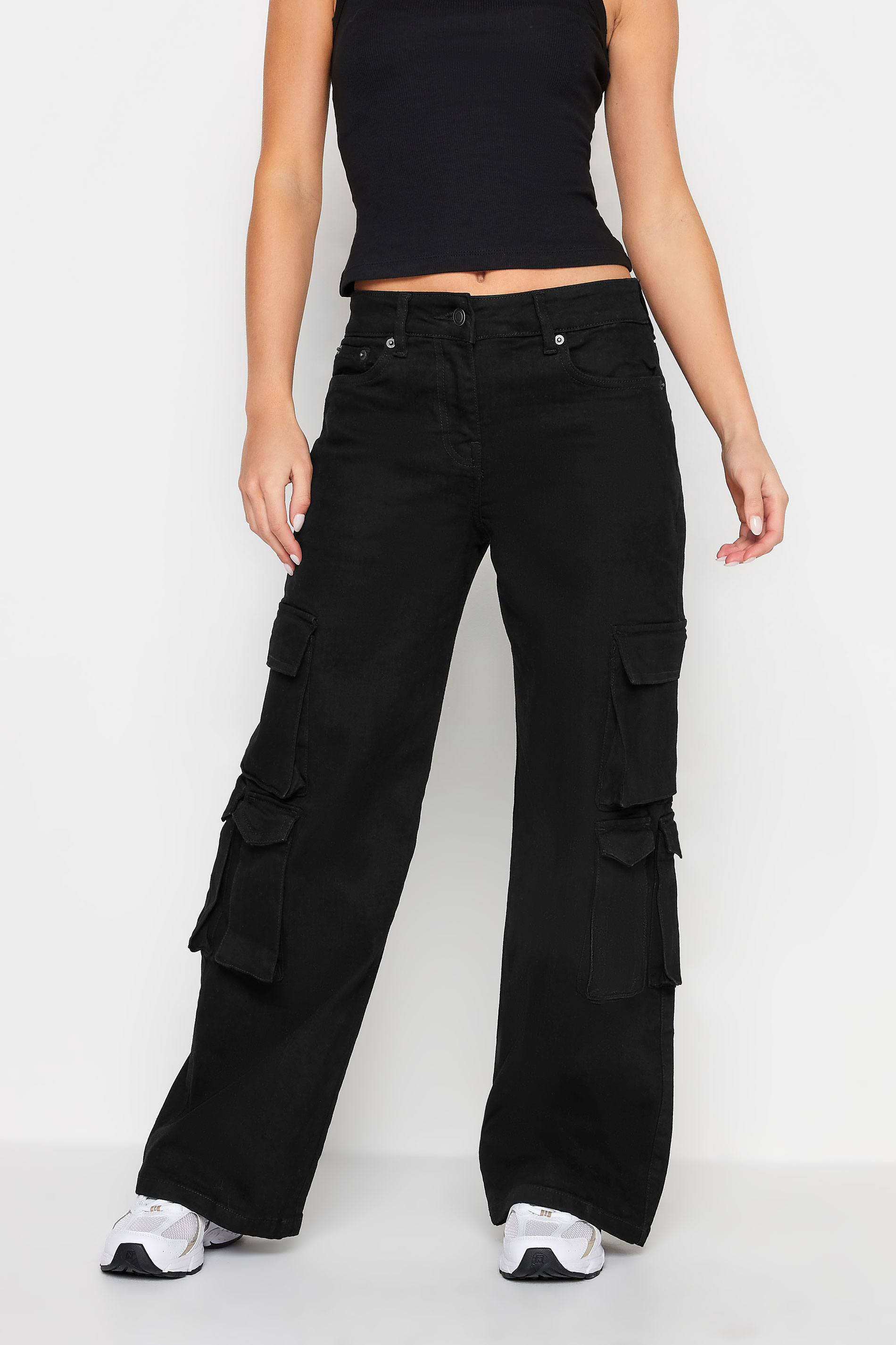 PixieGirl Black Multi Pocket Wide leg Cargo Trousers | PixieGirl 3