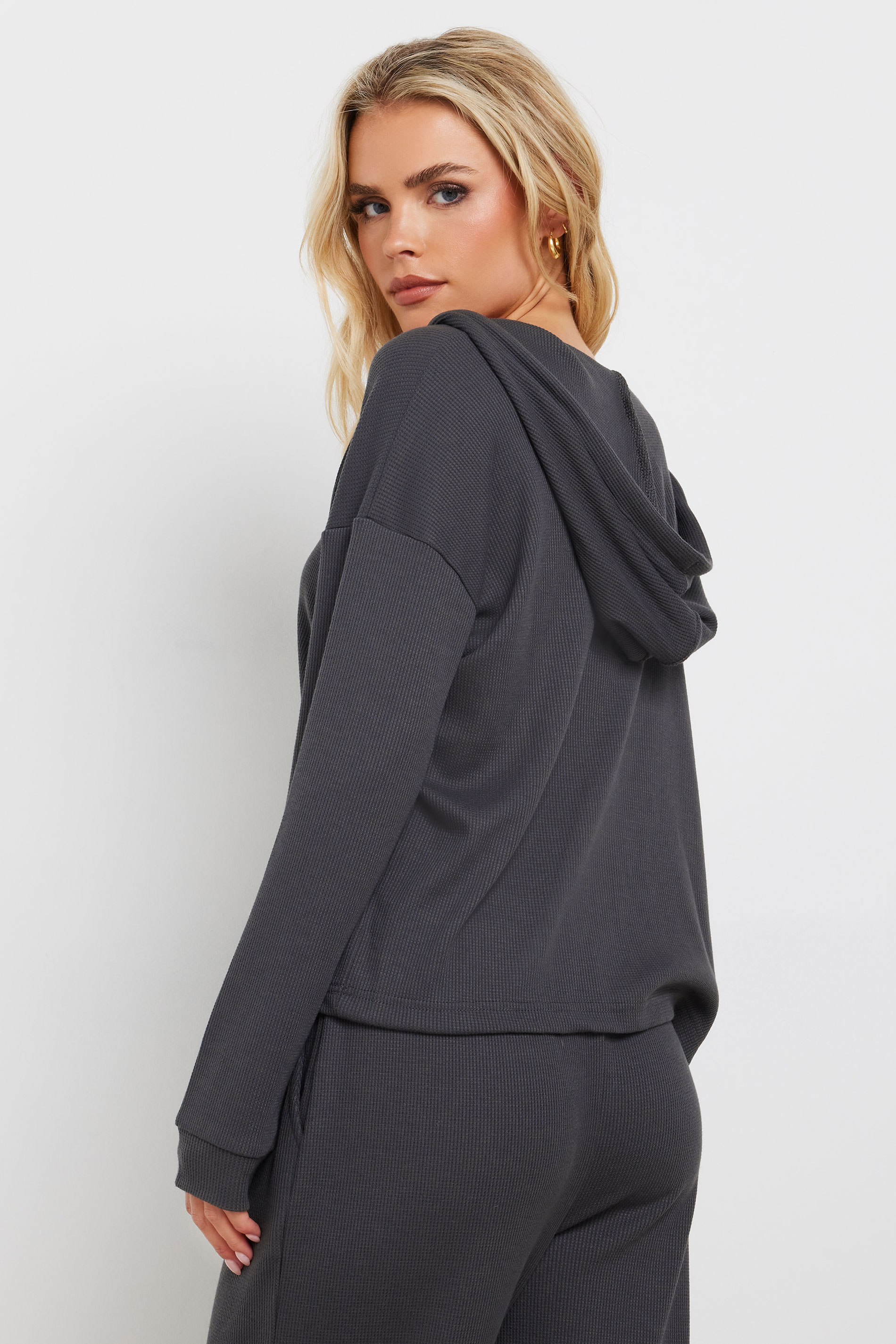 PixieGirl Petite Women's Charcoal Grey Waffle Lounge Hoodie | PixieGirl 4