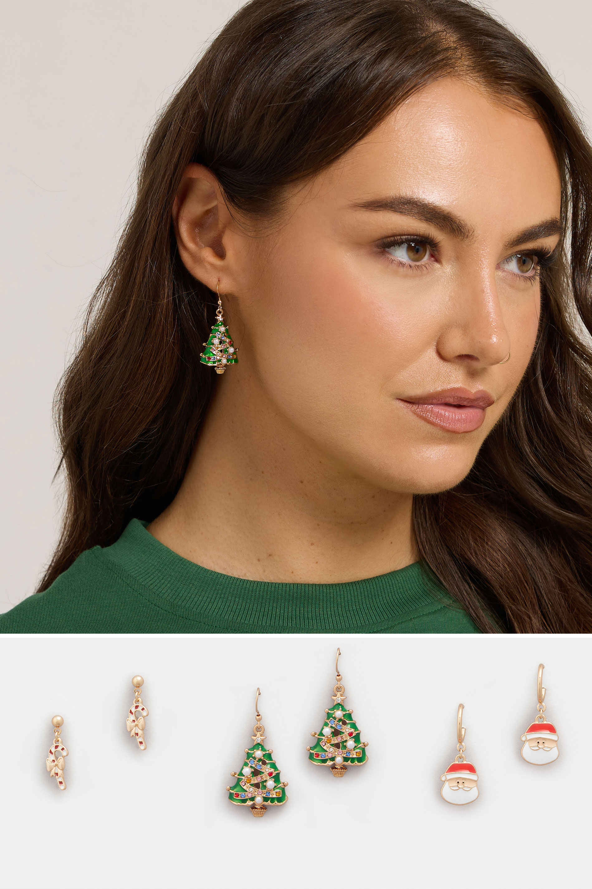 3 PACK Gold Tone Novelty Christmas Earrings | Yours Clothing 1