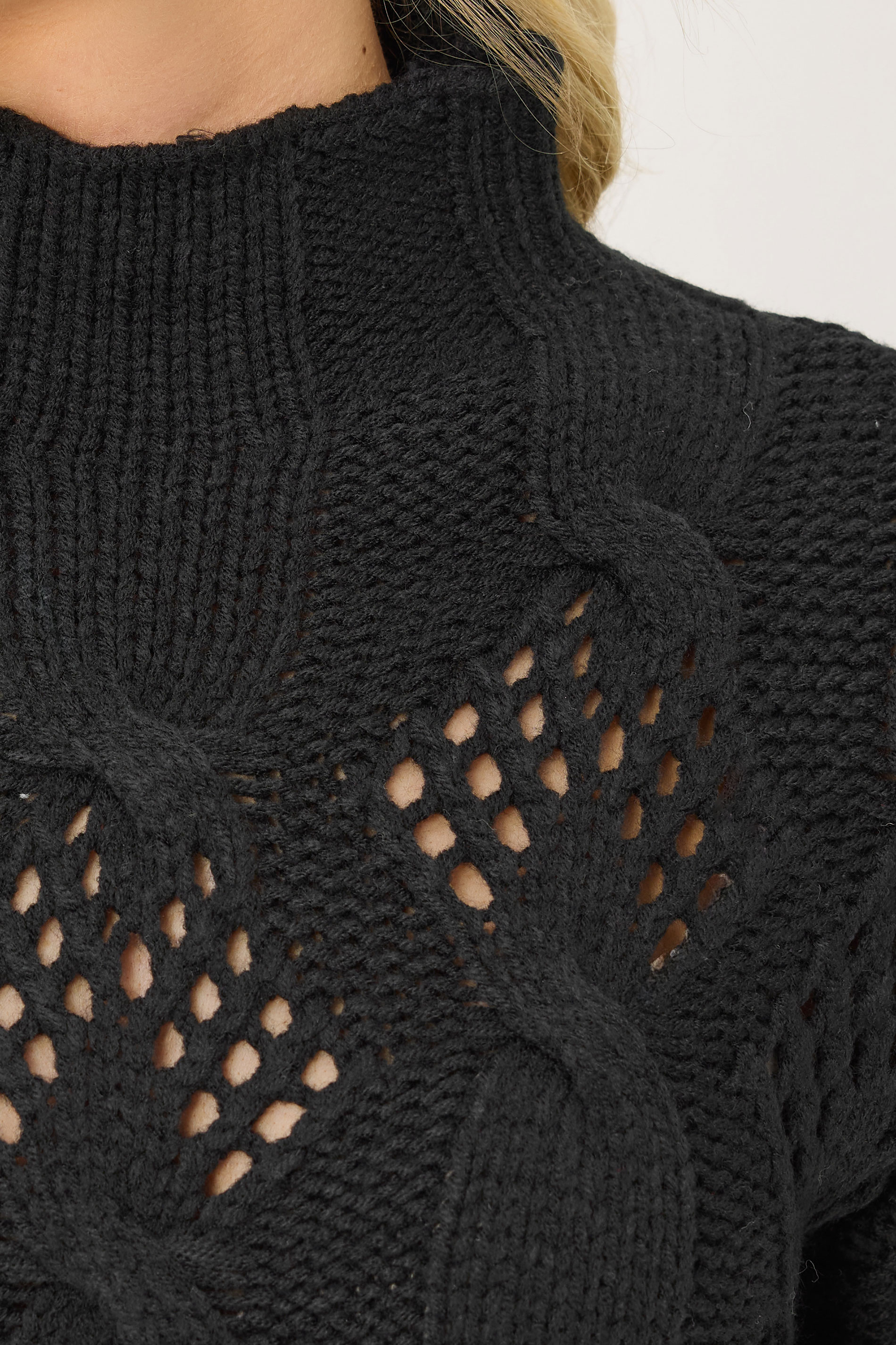 PixieGirl Petite Women's Black Cable Knit High Neck Jumper | PixieGirl 4