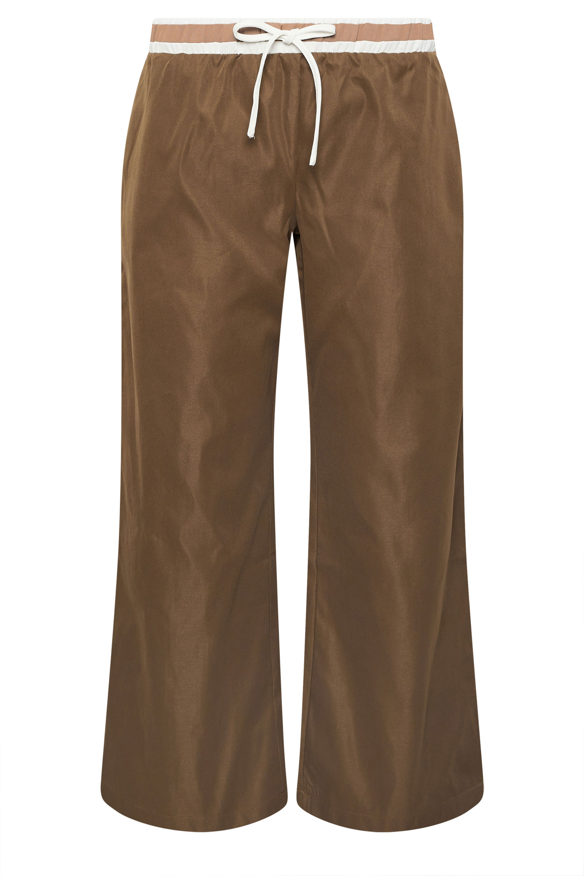 PixieGirl Petite Women's Stone Brown Contrast Waist Trousers | PixieGirl 5