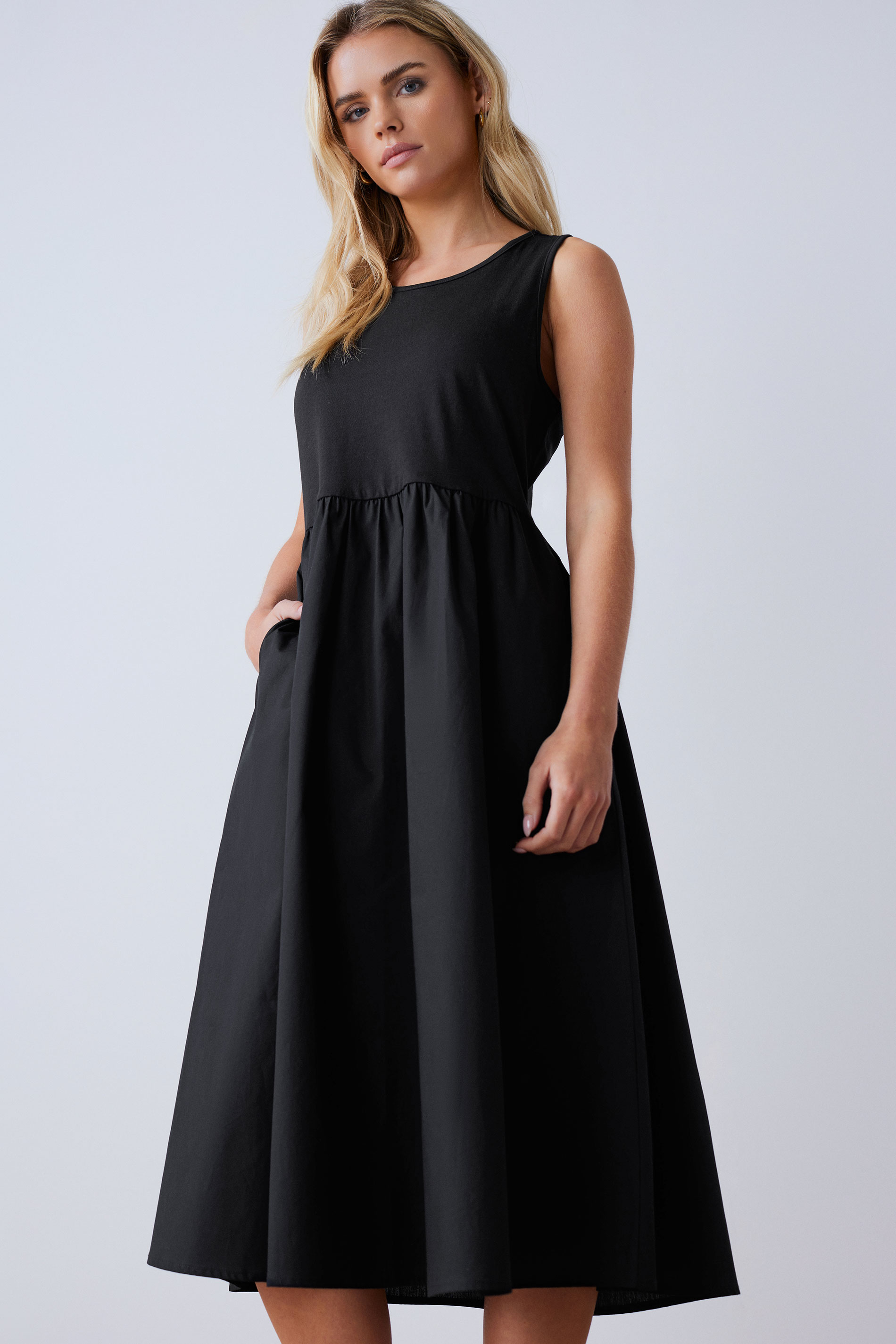 M&Co Petite Black Cotton Sleeveless Dress | M&Co 1