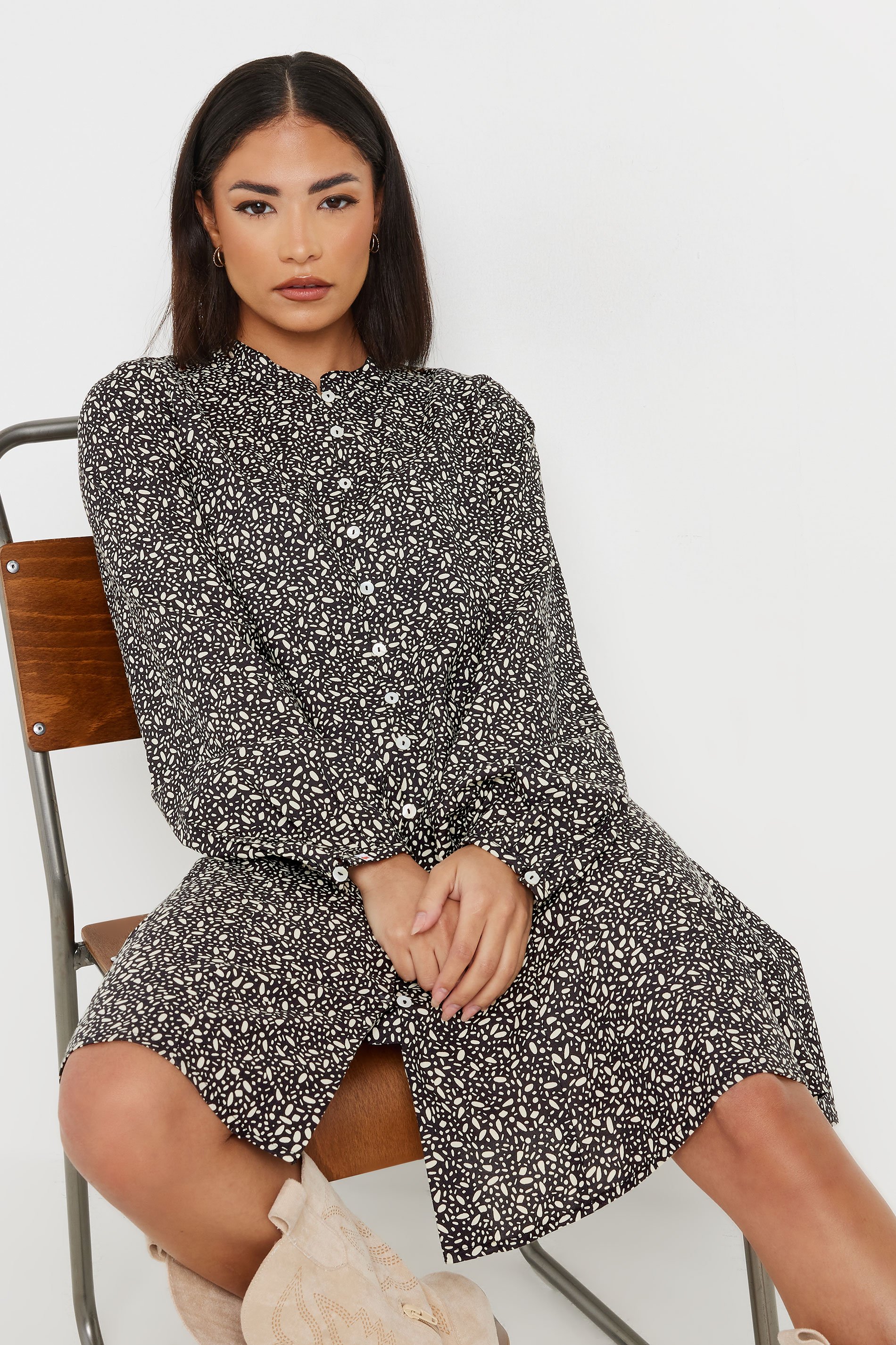 PixieGirl Petite Women's Black Woven Dash Smock Mini Dress | PixieGirl 4