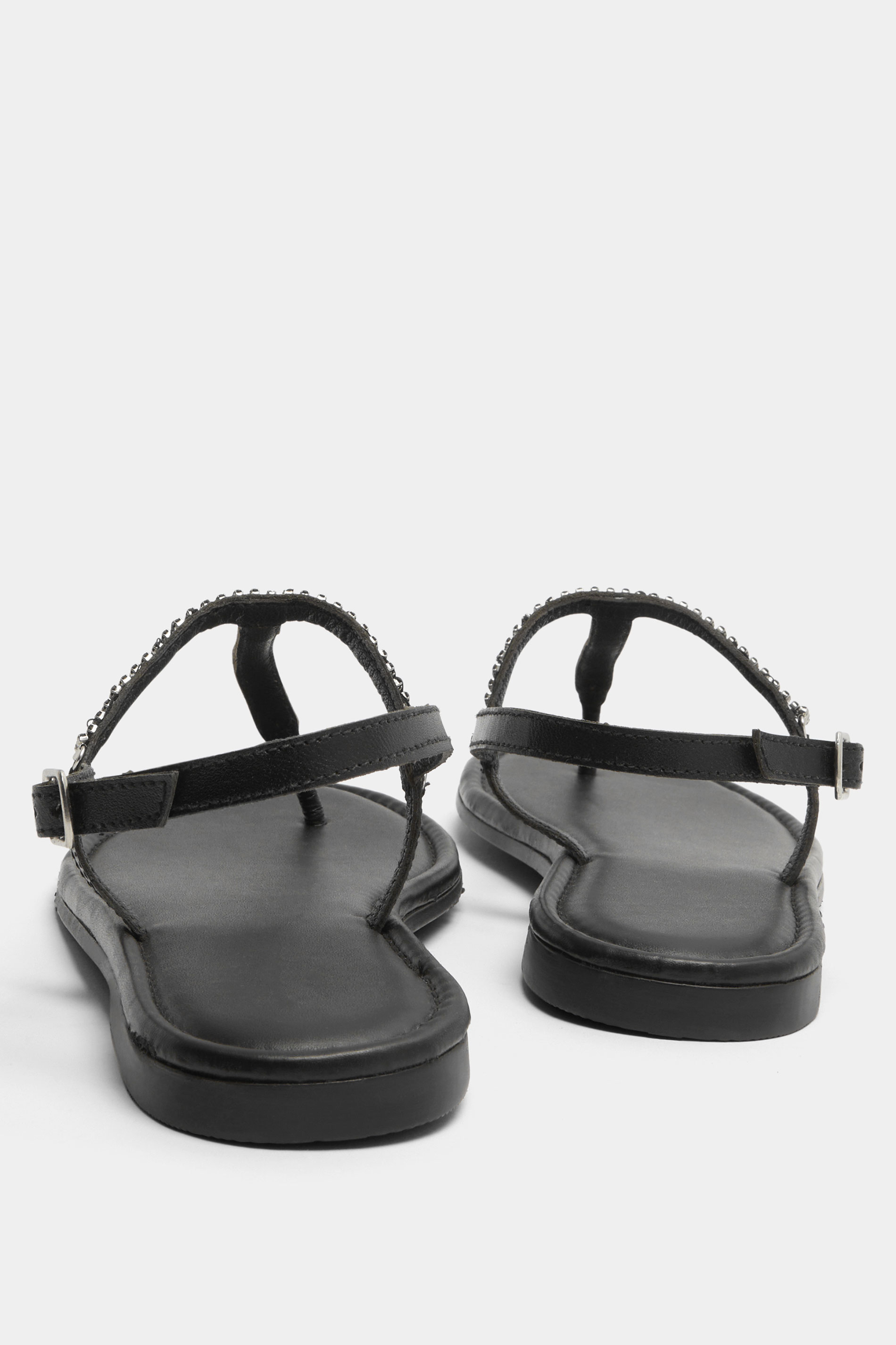 Black Diamante Toe Post Sandals In Extra EEE Wide Fit | Yours Clothing 2