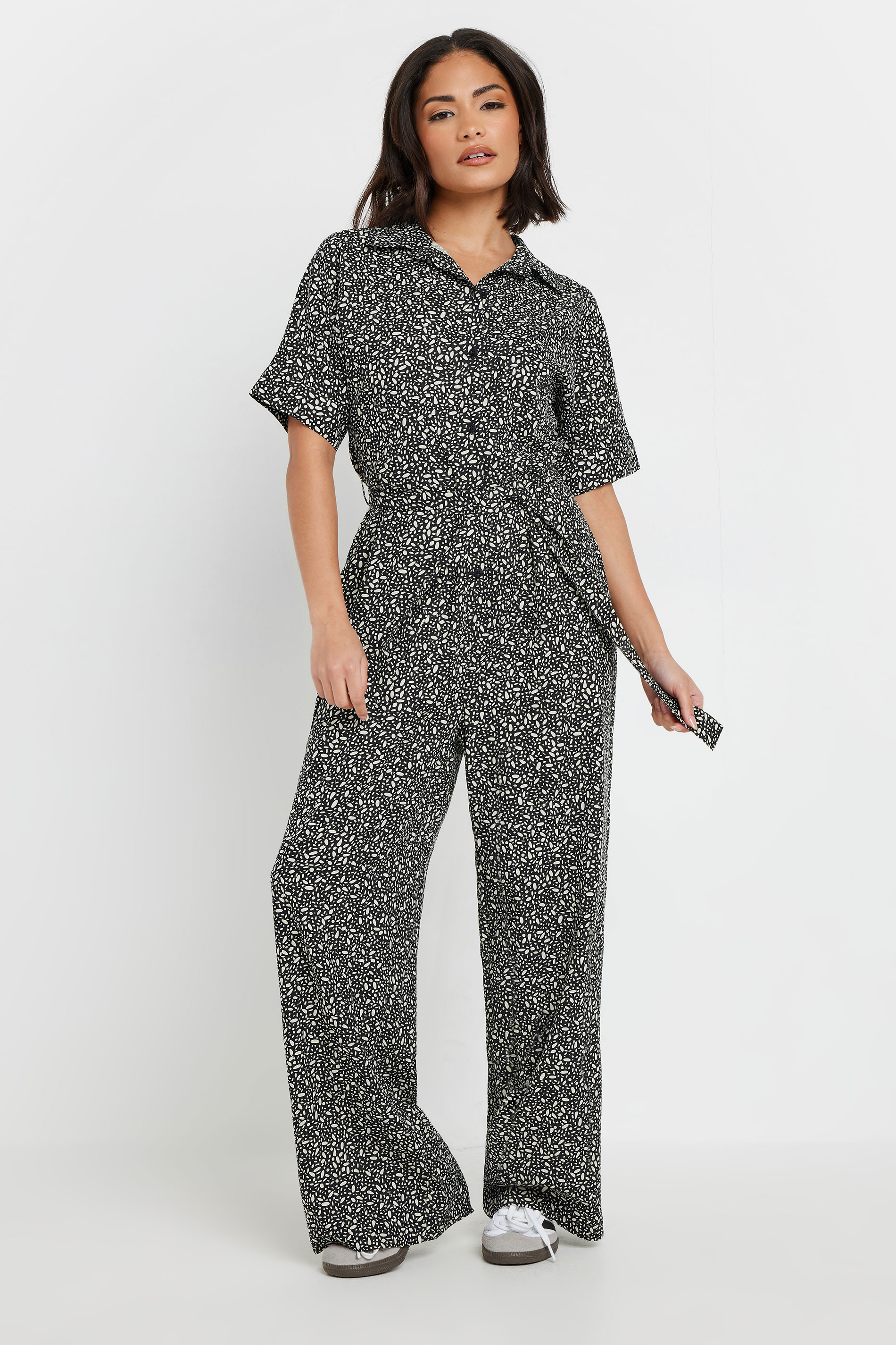 PixieGirl Petite Women's Black Abstract Spot Wide Leg Jumpsuit | PixieGirl 1