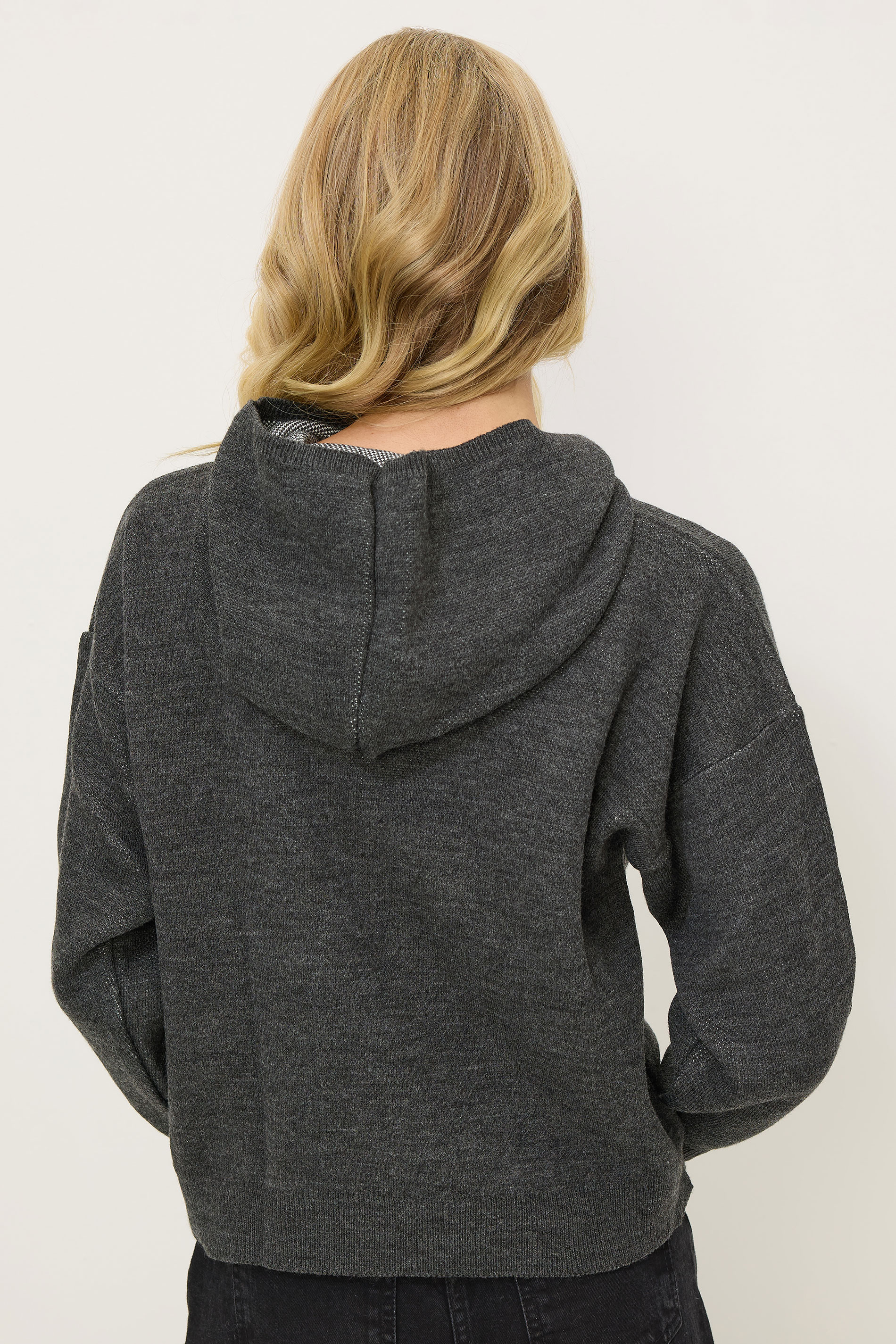 PixieGirl Petite Women's Charcoal Grey Knitted Contrast Swirl Hoodie | PixieGirl 3