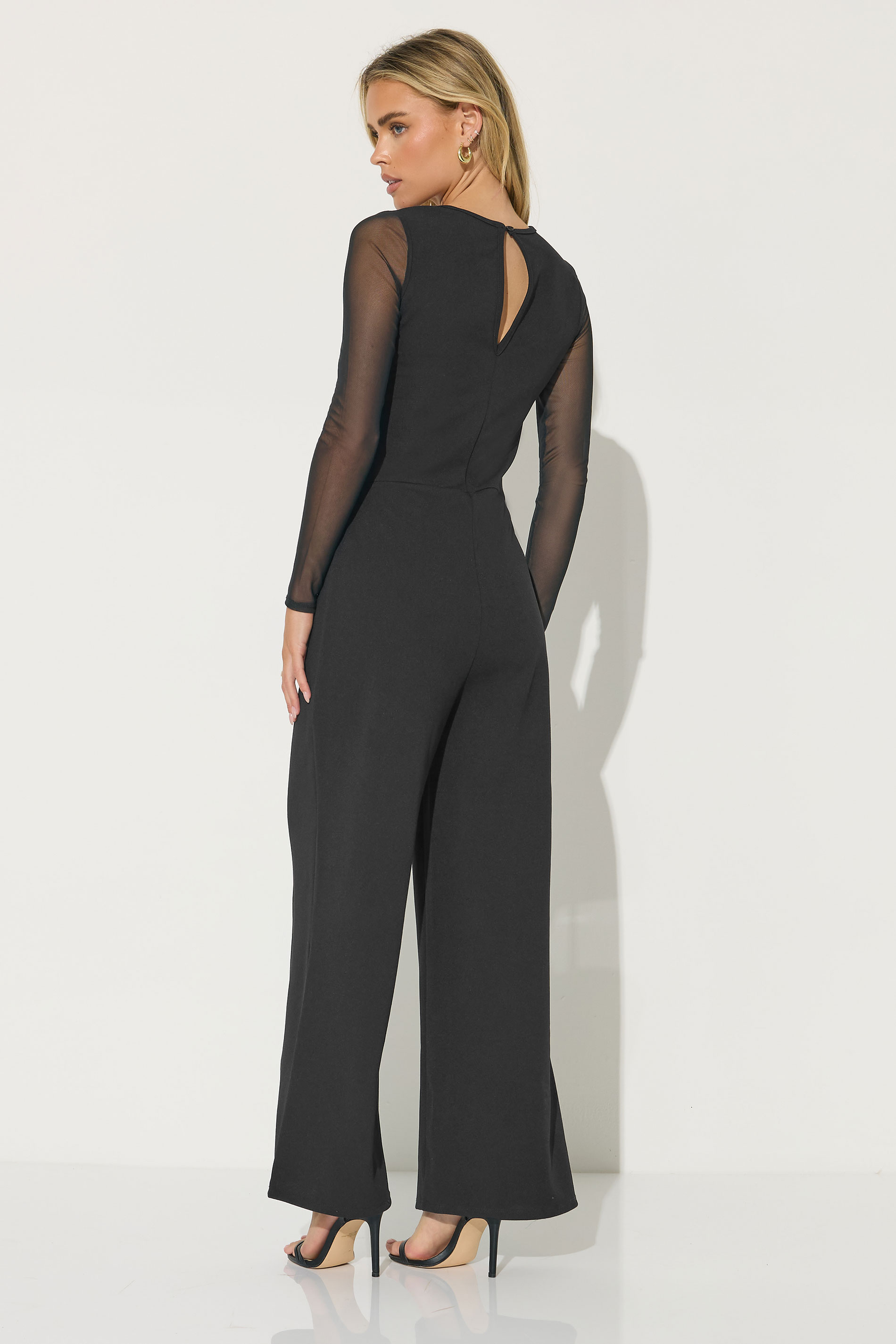 PixieGirl Petite Women's Black Mesh Wide Leg Jumpsuit | PixieGirl 3