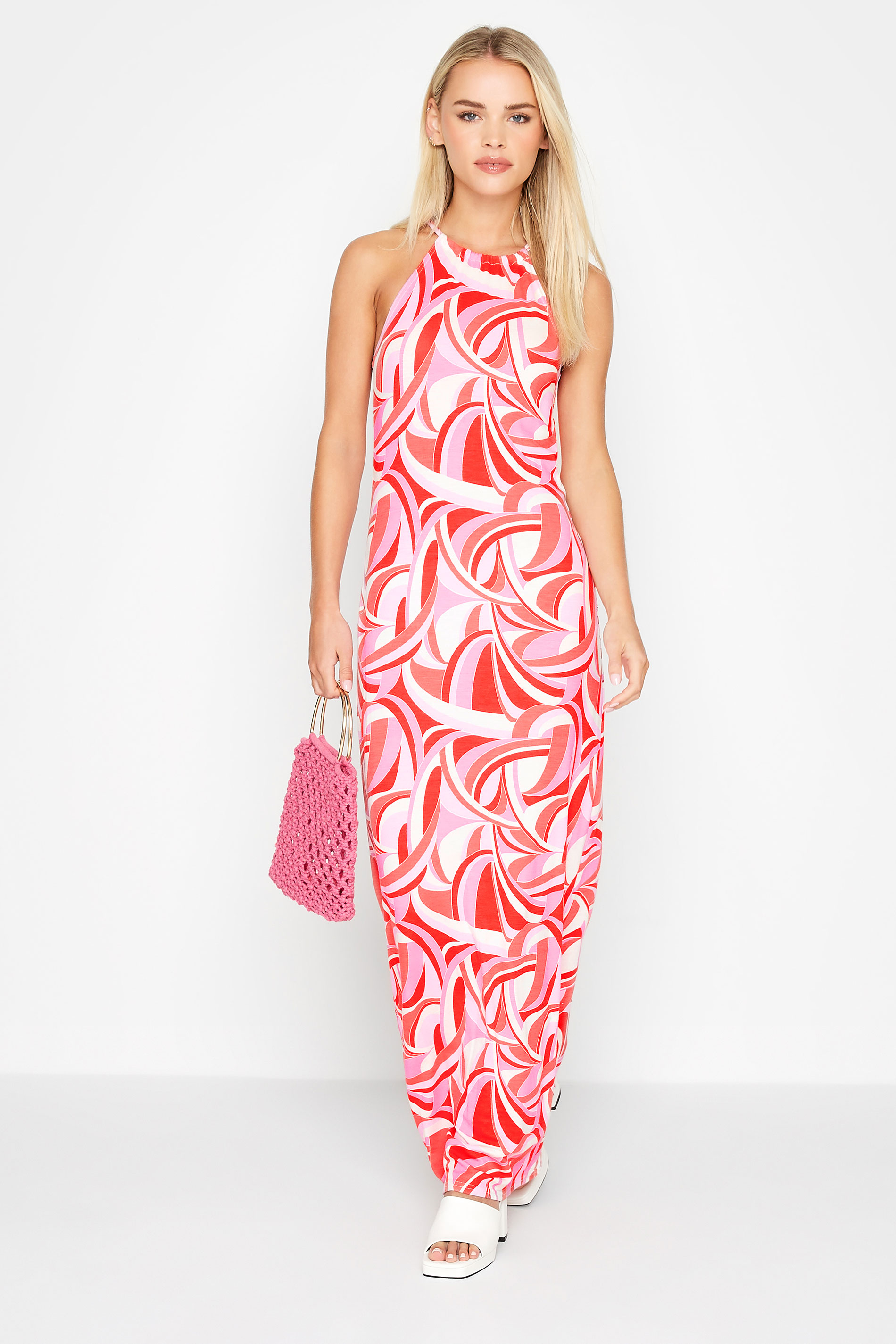 Petite Pink Swirl Print Halter Neck Maxi Dress | PixieGirl 2