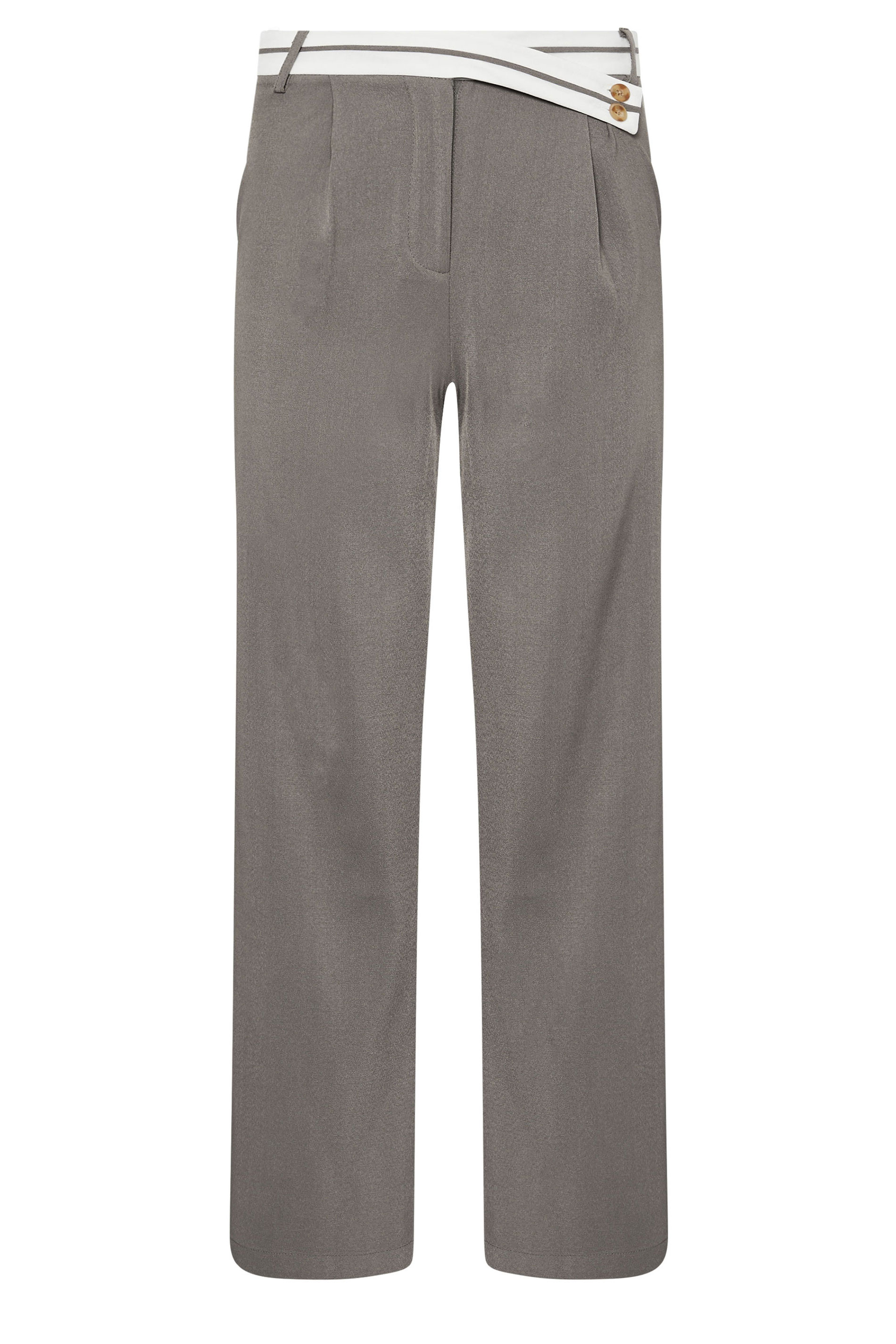 PixieGirl Petite Women's Grey Cross Over Contrast Waistband Trousers | PixieGirl 6