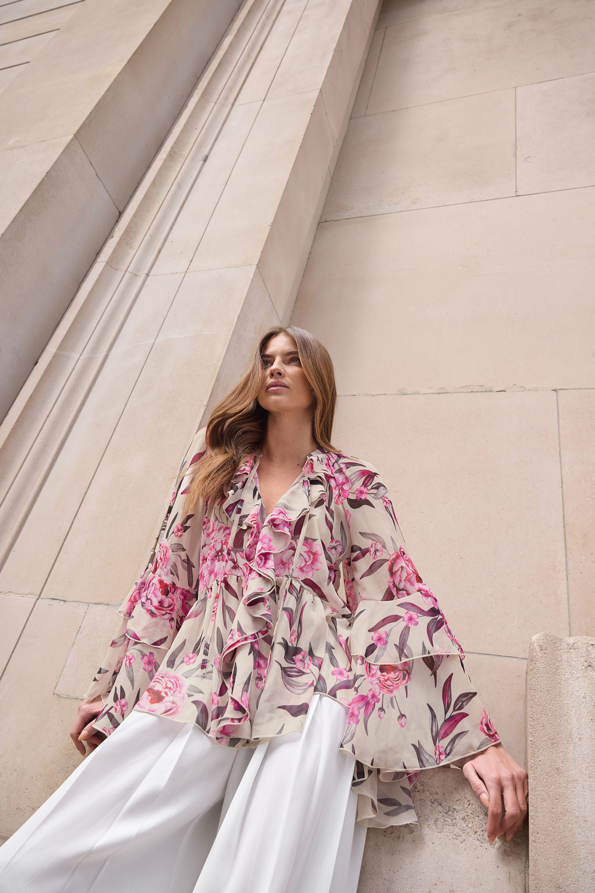 STAR Pink Floral Fluted Sleeve Ruffle Blouse | StarByJM 1