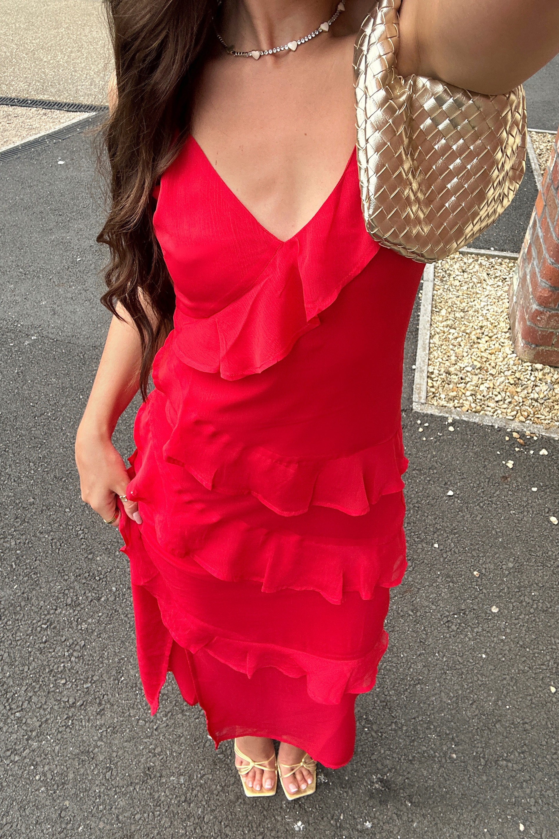 PixieGirl Petite Women's Red Ruffle Maxi Dress | PixieGirl 1