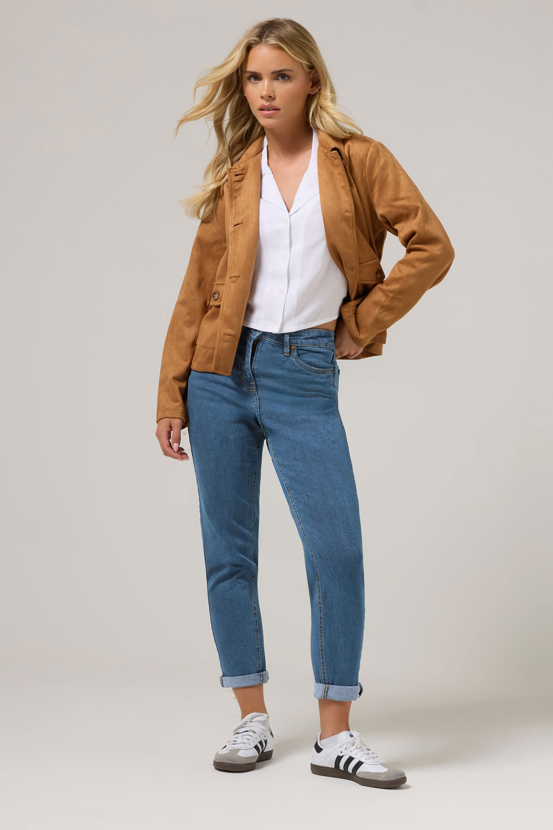 PixieGirl Petite Women's Mid Blue Stretch Mom Jeans | PixieGirl 1