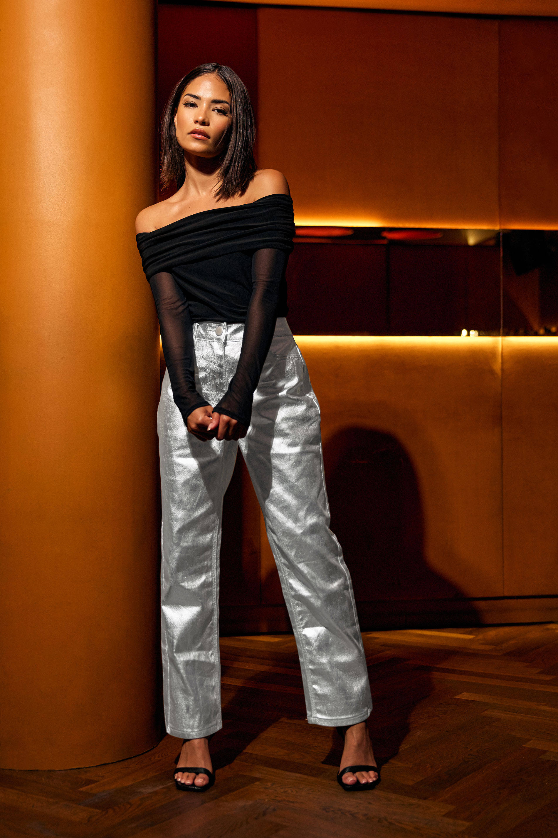 PixieGirl Petite Women's Black Mesh Bardot Top | PixieGirl 1