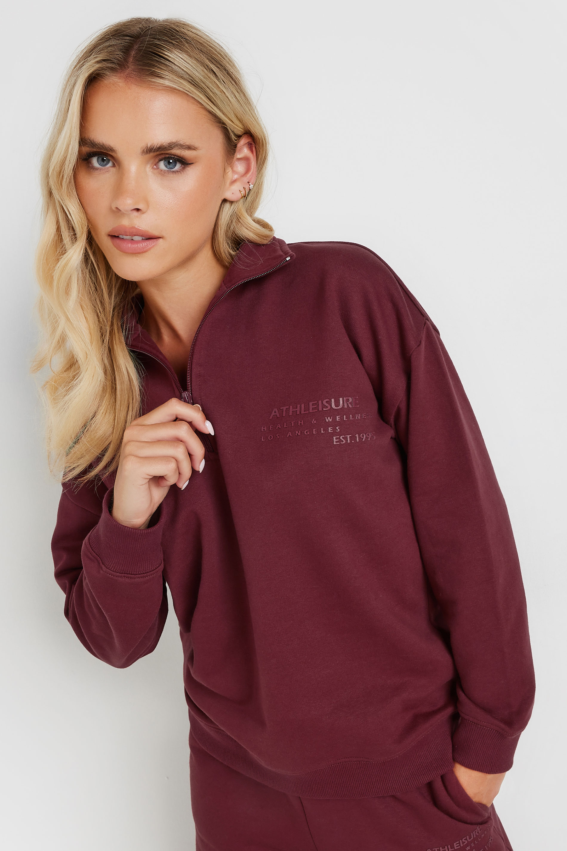 PixieGirl Petite Women's Burgundy Red High Neck Sweatshirt | PixieGirl 3