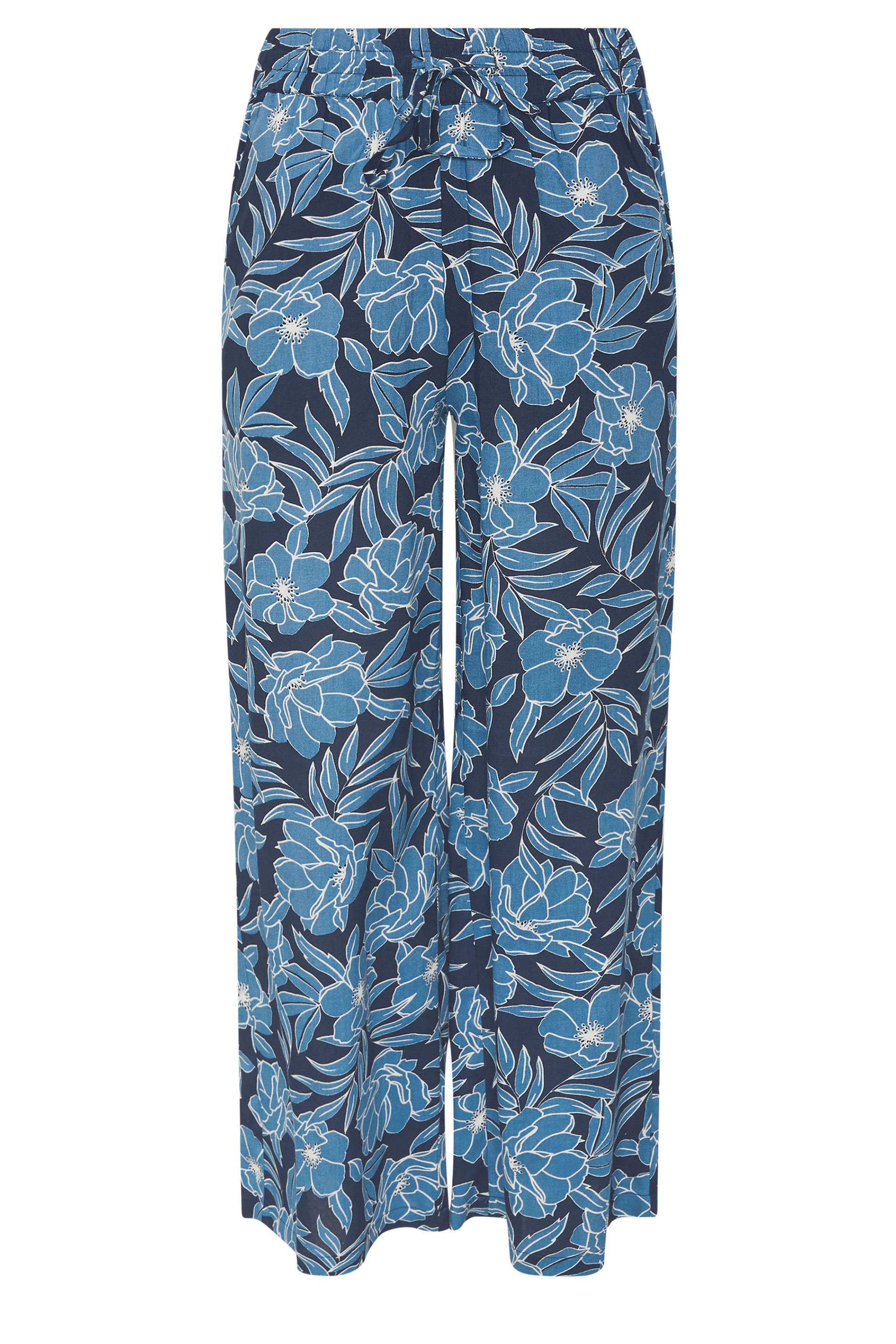 M&Co Navy Blue Floral Print Wide Leg Trousers | M&Co 5