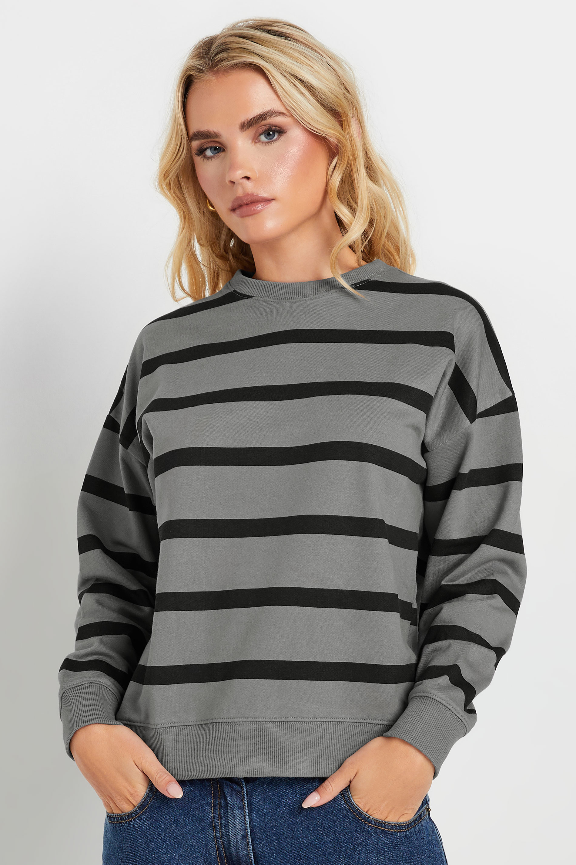 PixieGirl Petite Women's Charcoal Grey Stripe Sweatshirt | PixieGirl 5