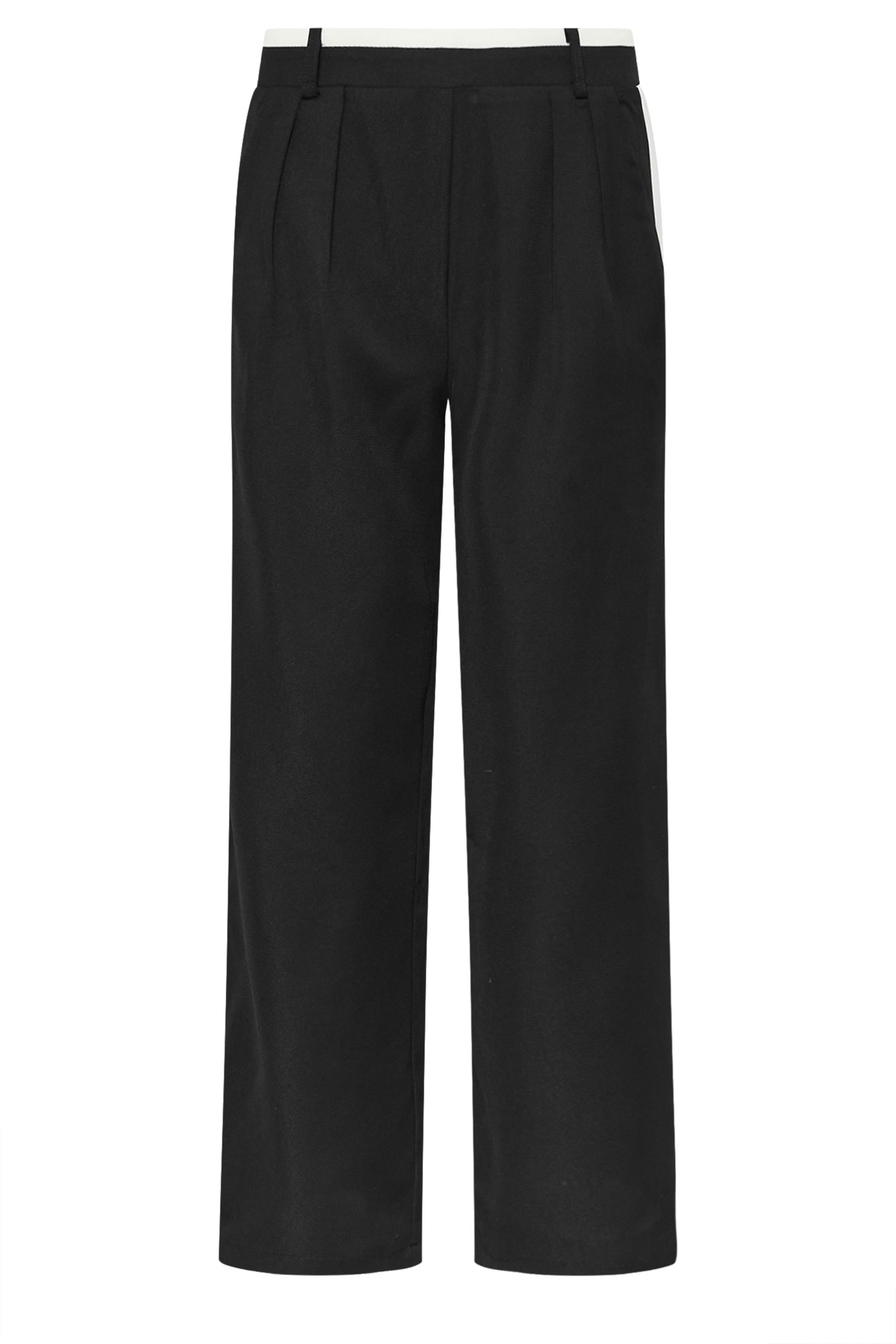 PixieGirl Petite Women's Black Side Stripe Contrast Waist Wide Leg Trousers | PixieGirl 7