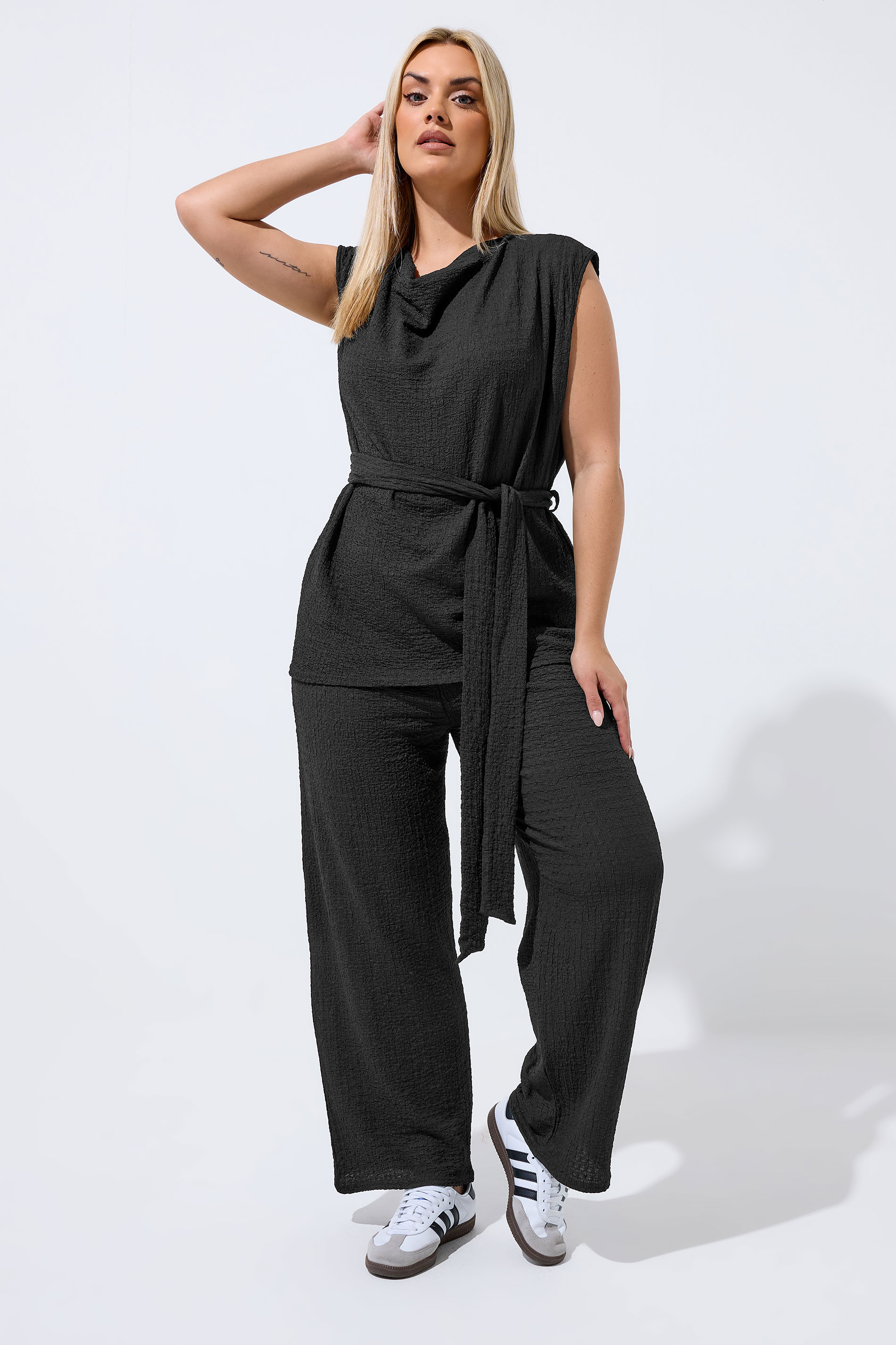 LIMITED COLLECTION Plus Size Black Textured Wide Leg Trousers | Yours Clothing 3
