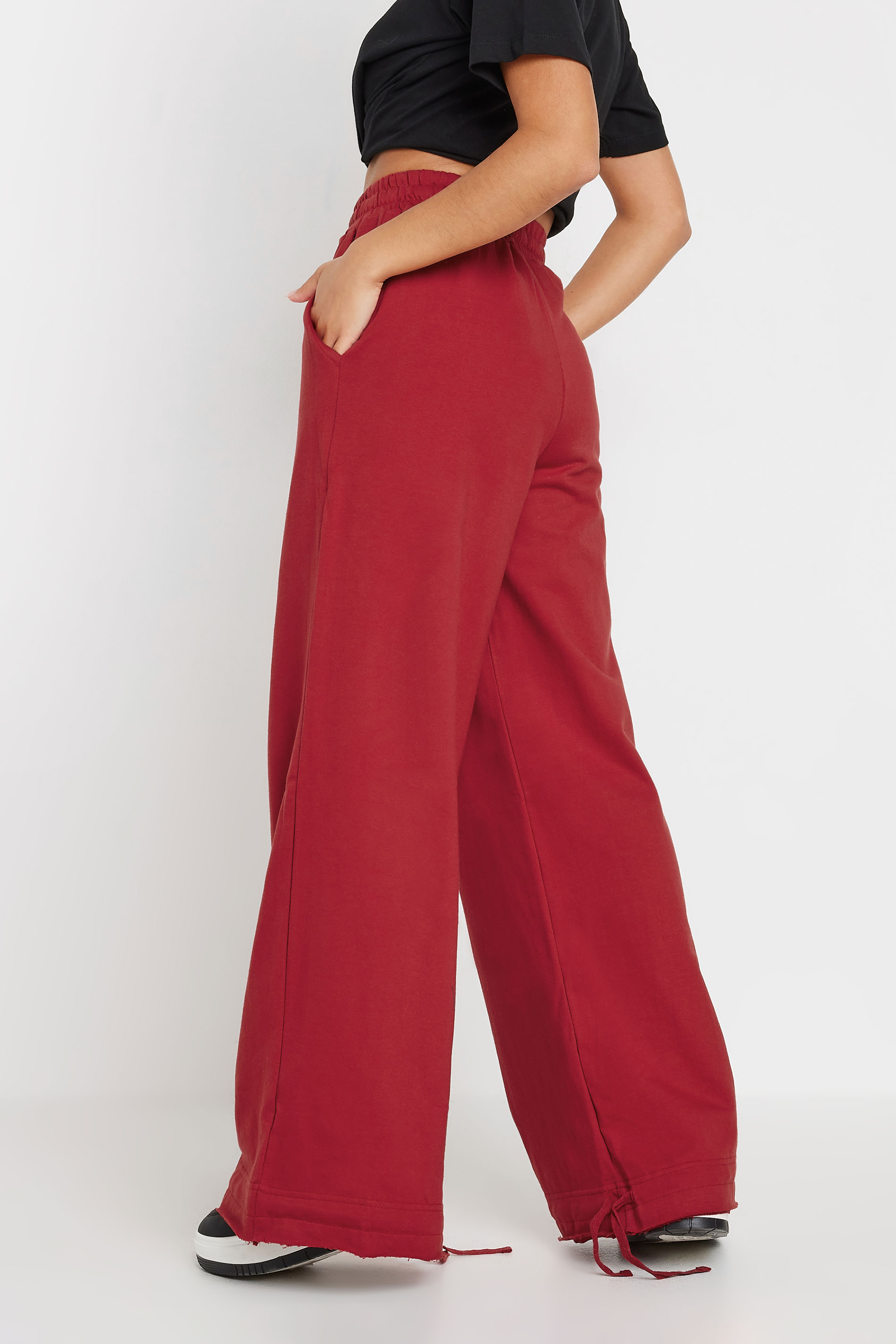 PixieGirl Petite Women's Red Wide Leg Hem Detail Jogger | PixieGirl 3
