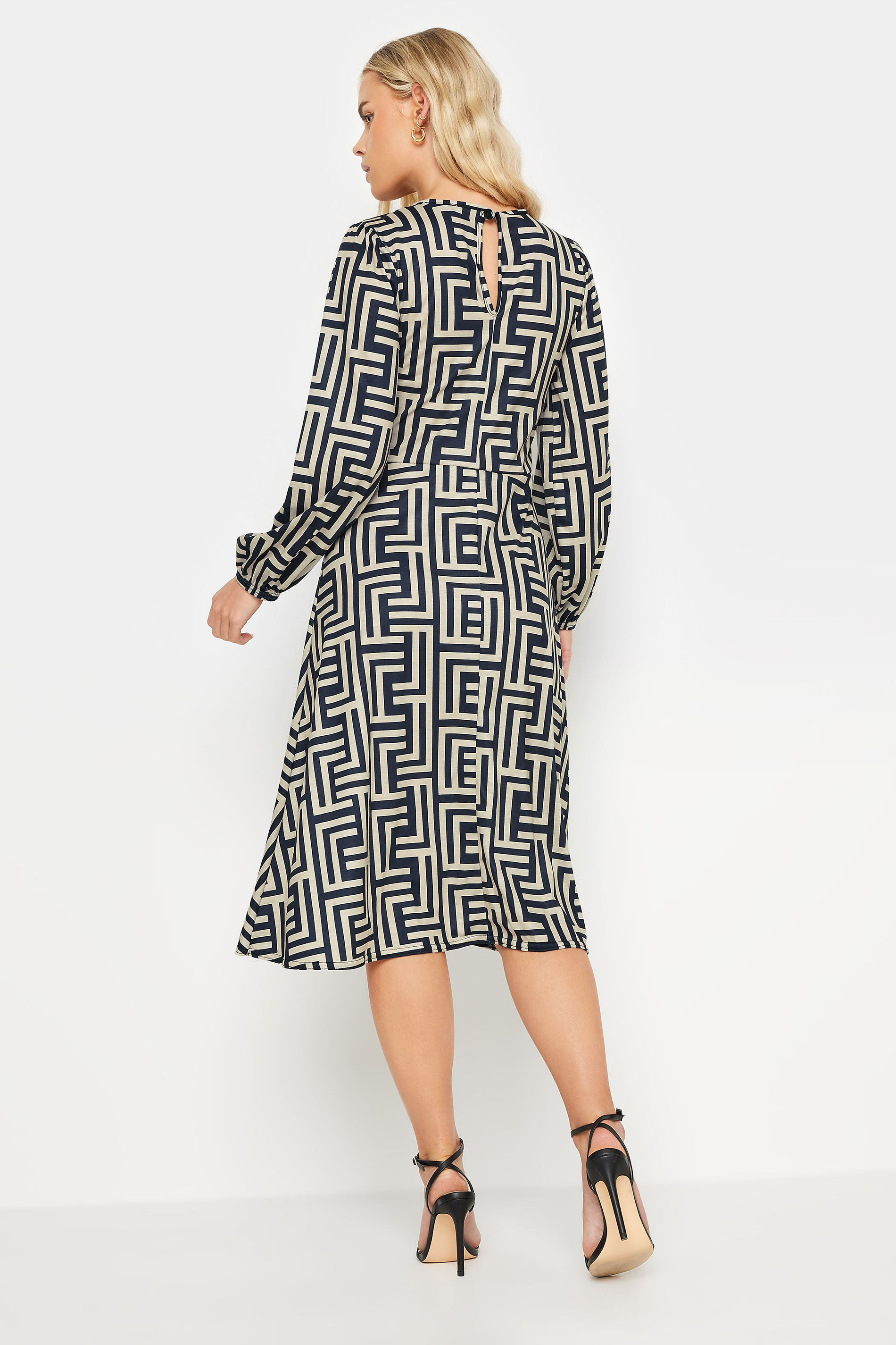 PixieGirl Brown Geometric Print Midi Dress | PixieGirl  4