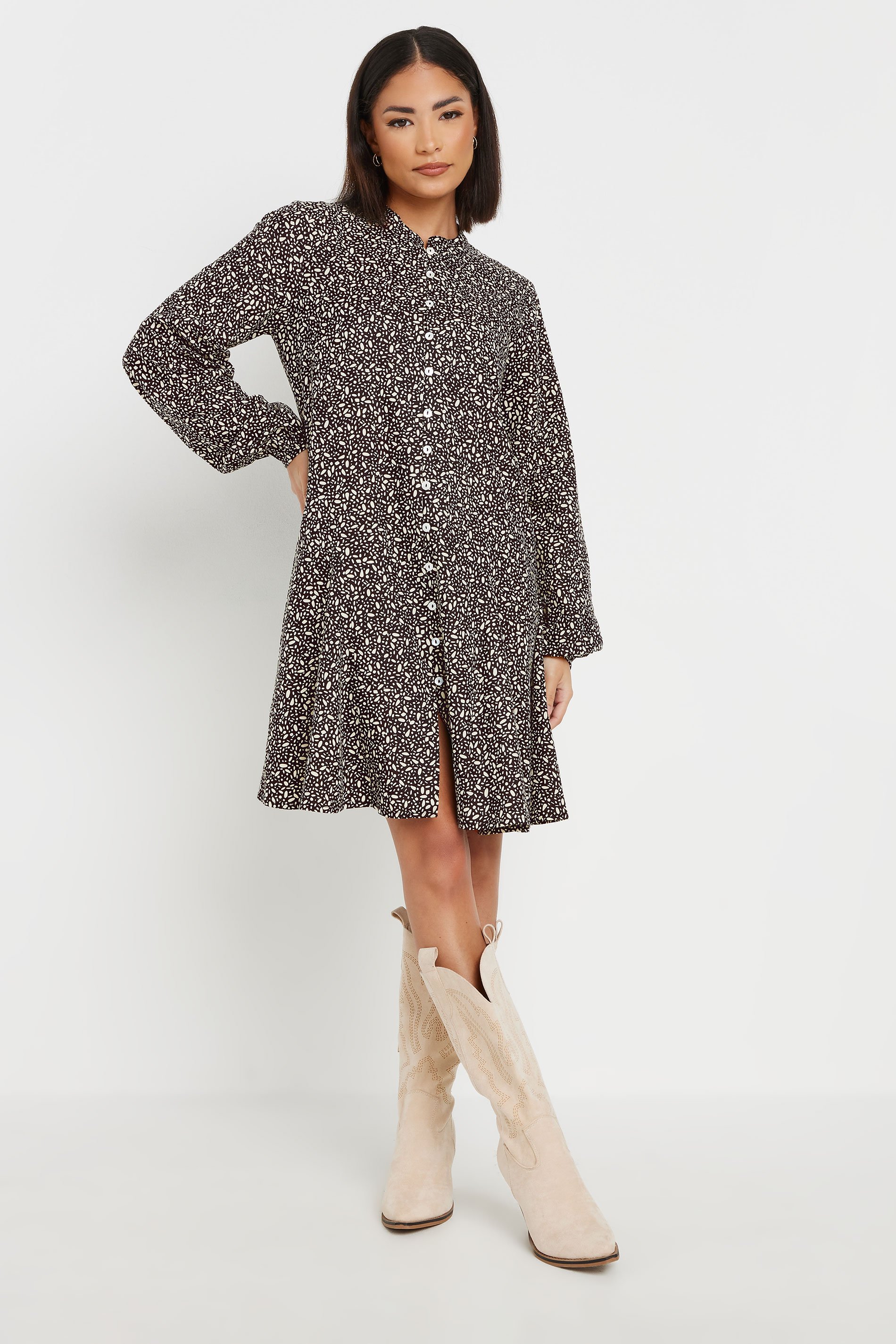 PixieGirl Petite Women's Black Woven Dash Smock Mini Dress | PixieGirl 1