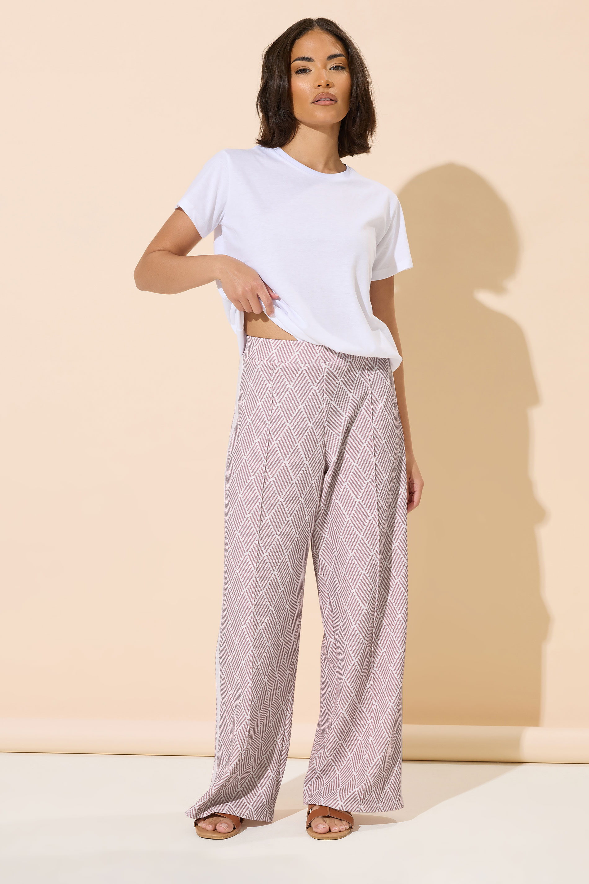 PixieGirl Petite Women's Pink Jacquard Side Stripe Wide Leg Trousers | PixieGirl 3
