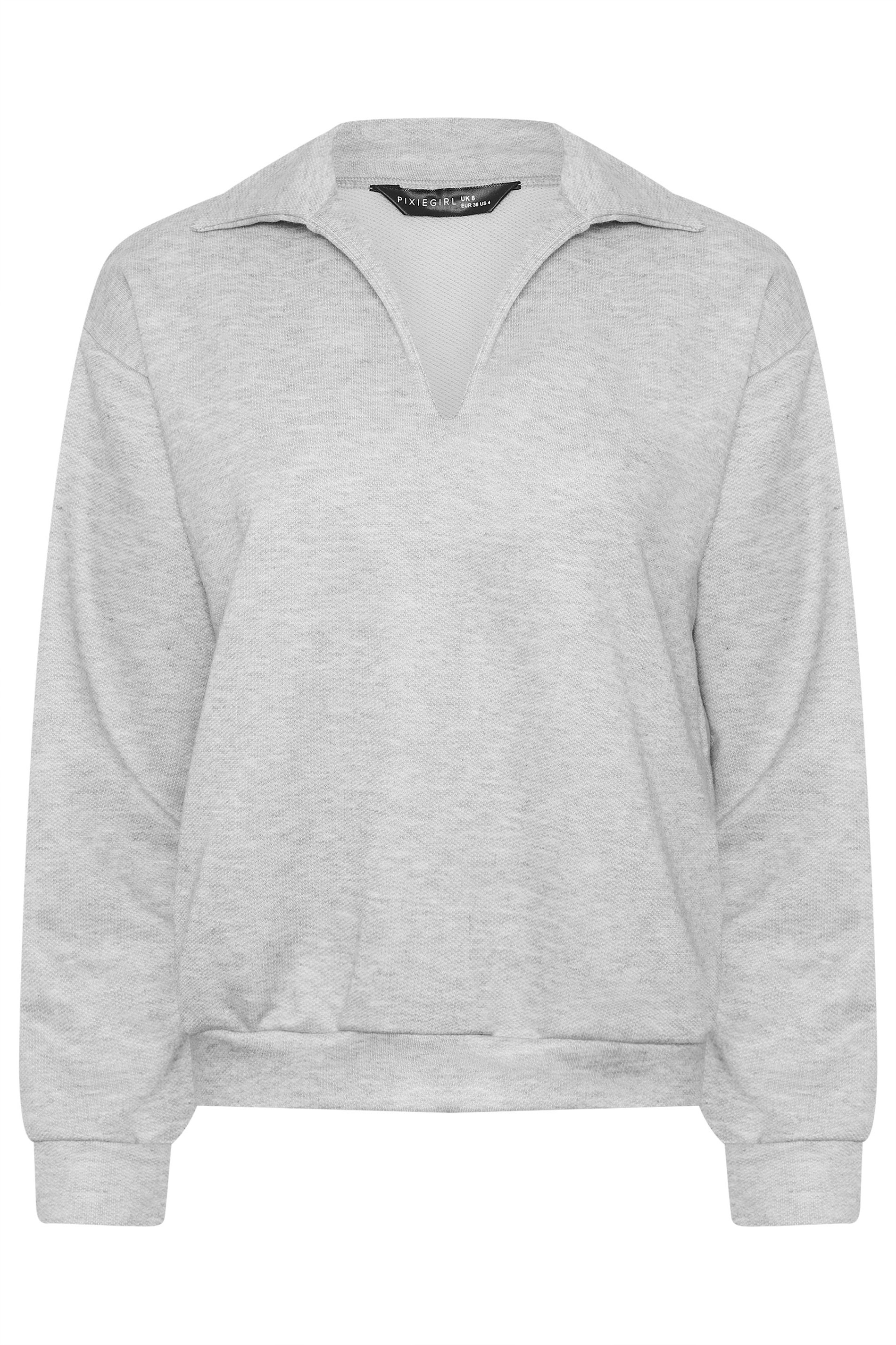 PixieGirl Petite Women's Grey Marl Collar Oversized Sweatshirt | PixieGirl