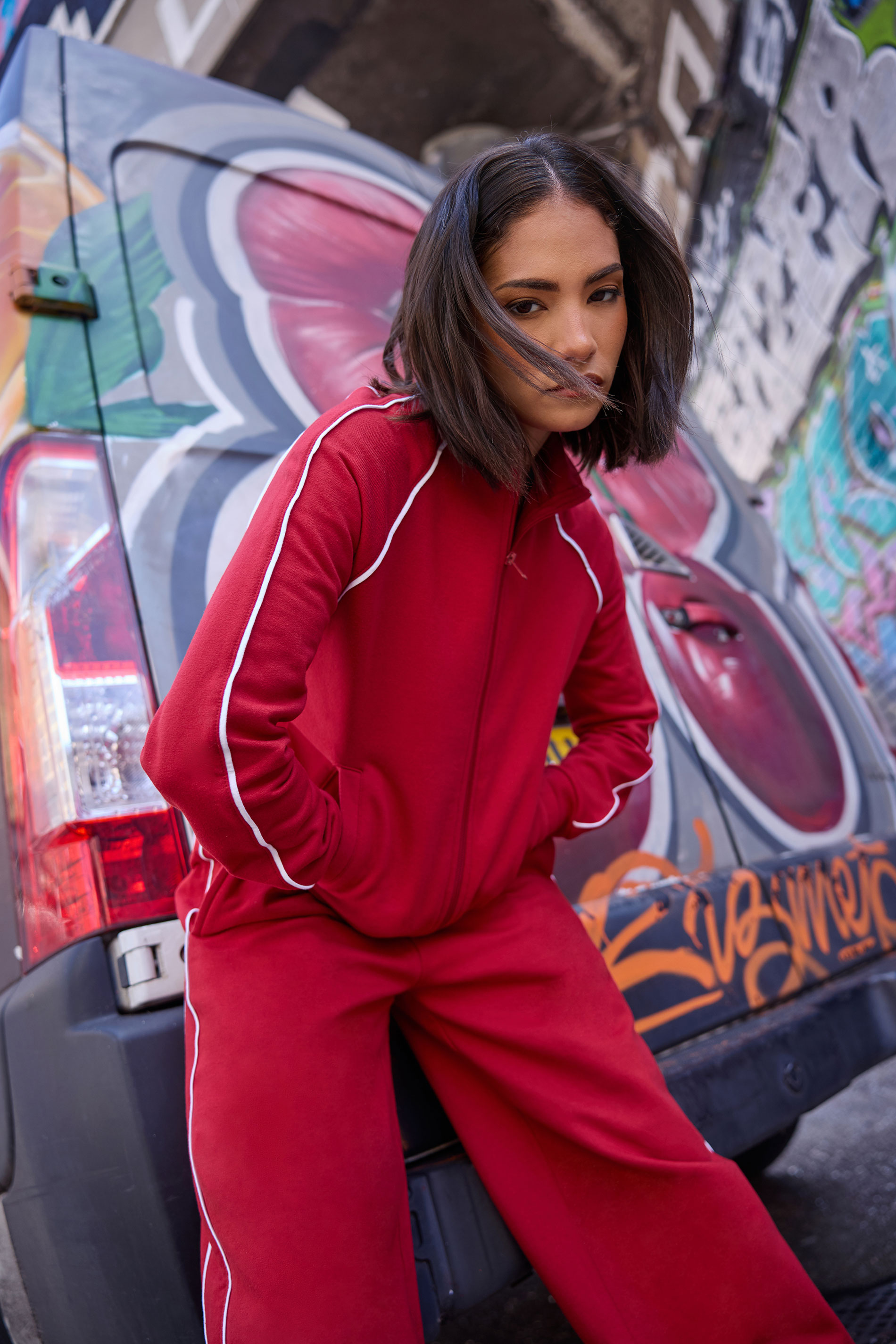 PixieGirl Petite Women's Red Contrast Piping Zip Sweatshirt | PixieGirl 1