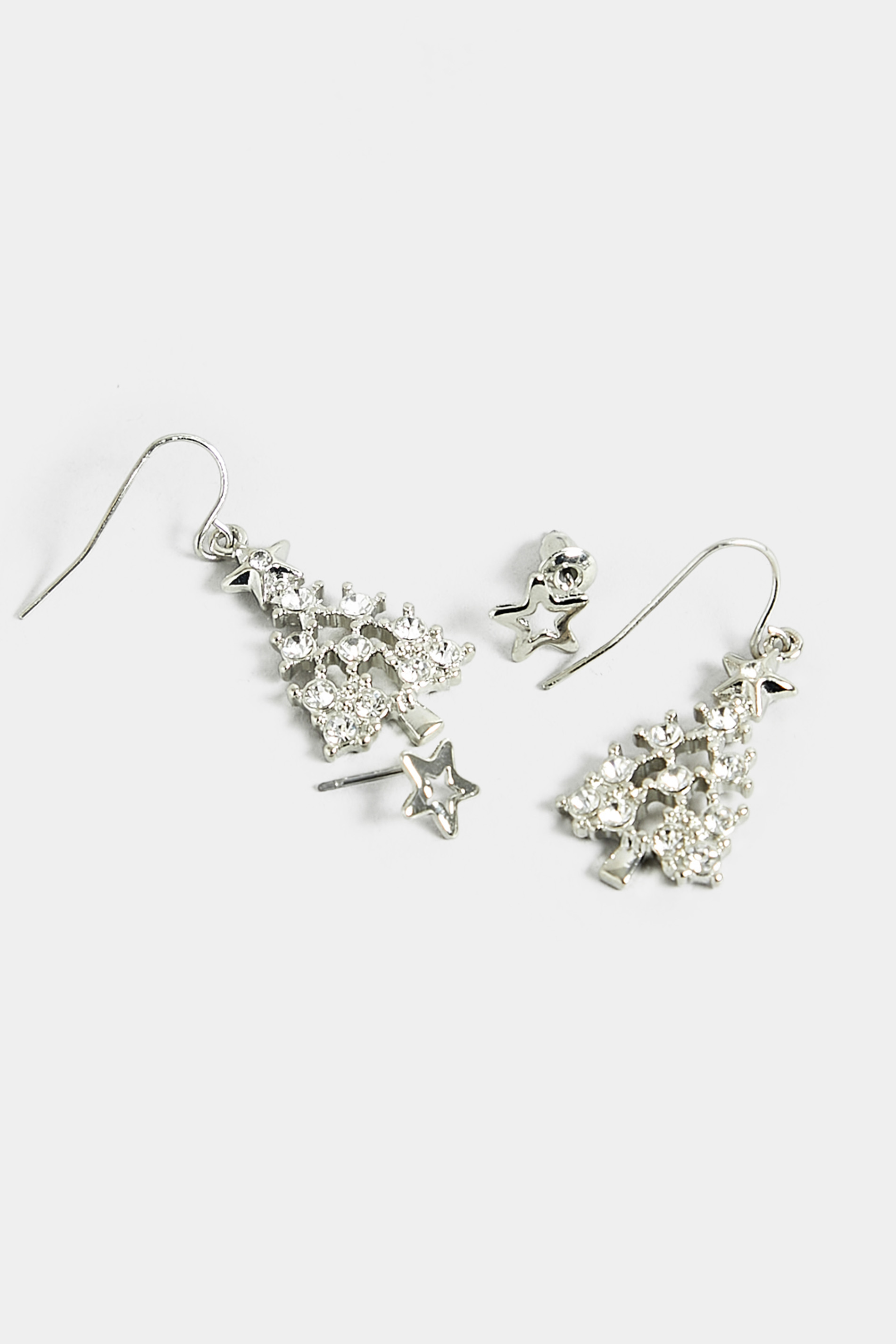 2 PACK Silver Christmas Tree Drop Earrings | Yours Clothing 3