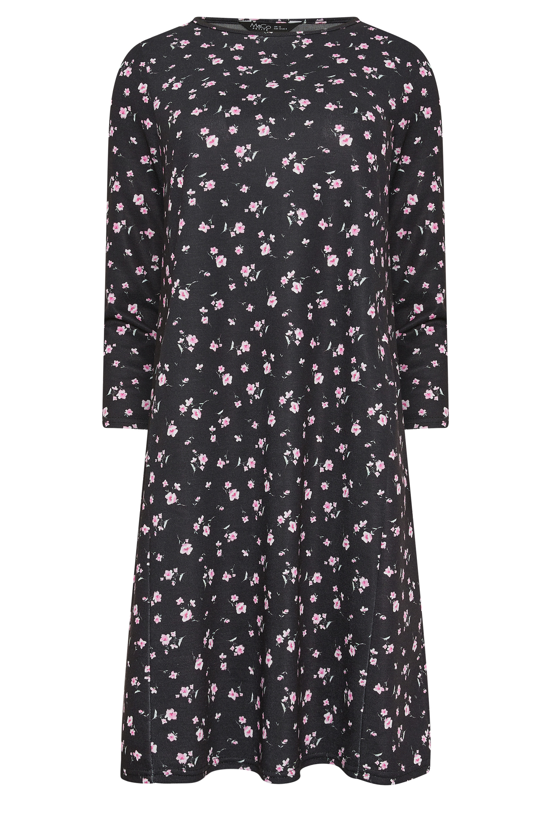 M&Co Petite Black Floral Print Ponte Swing Dress | M&Co 5