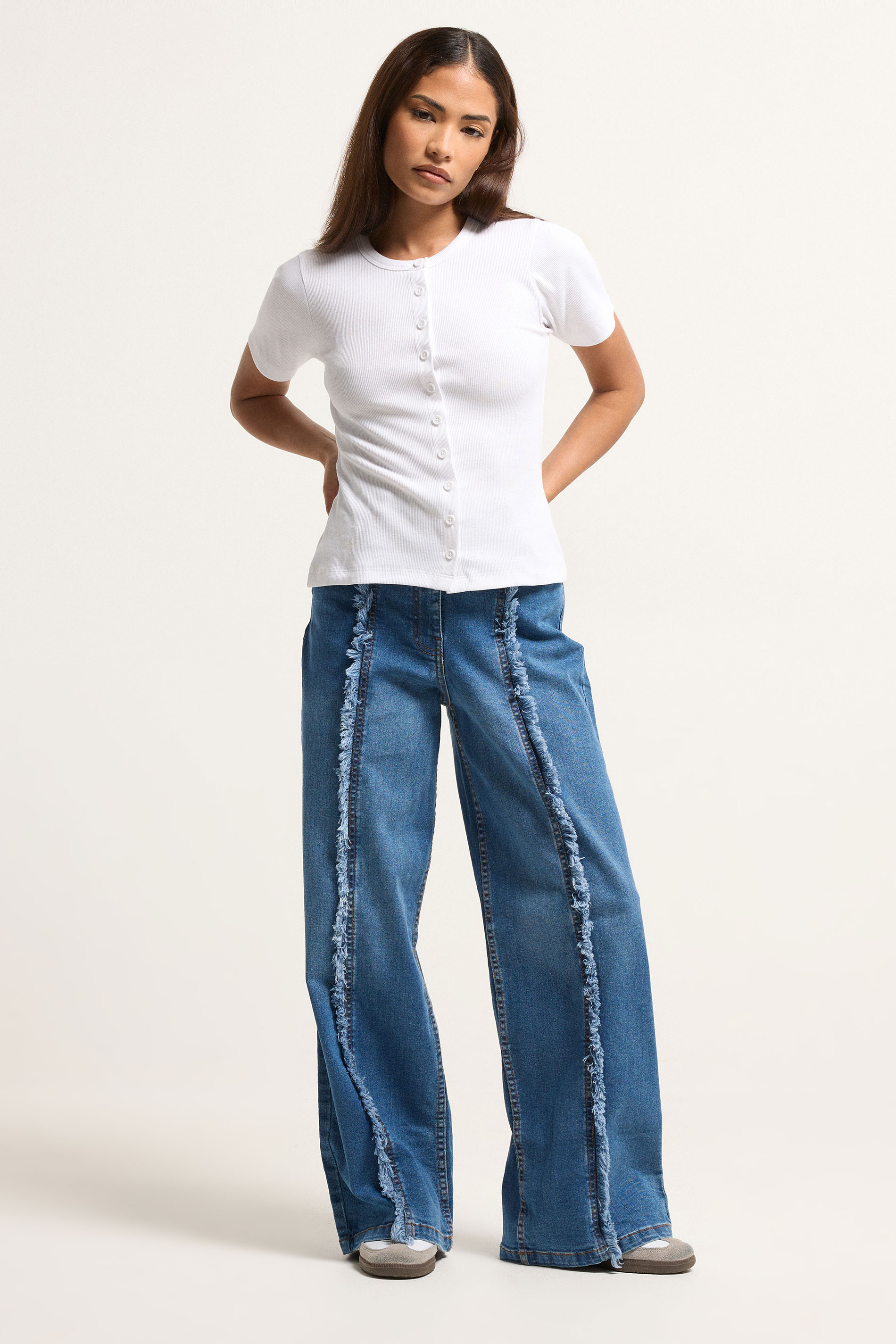 PixieGirl Petite Women's White Ribbed Cotton Button Front Top | PixieGirl 1