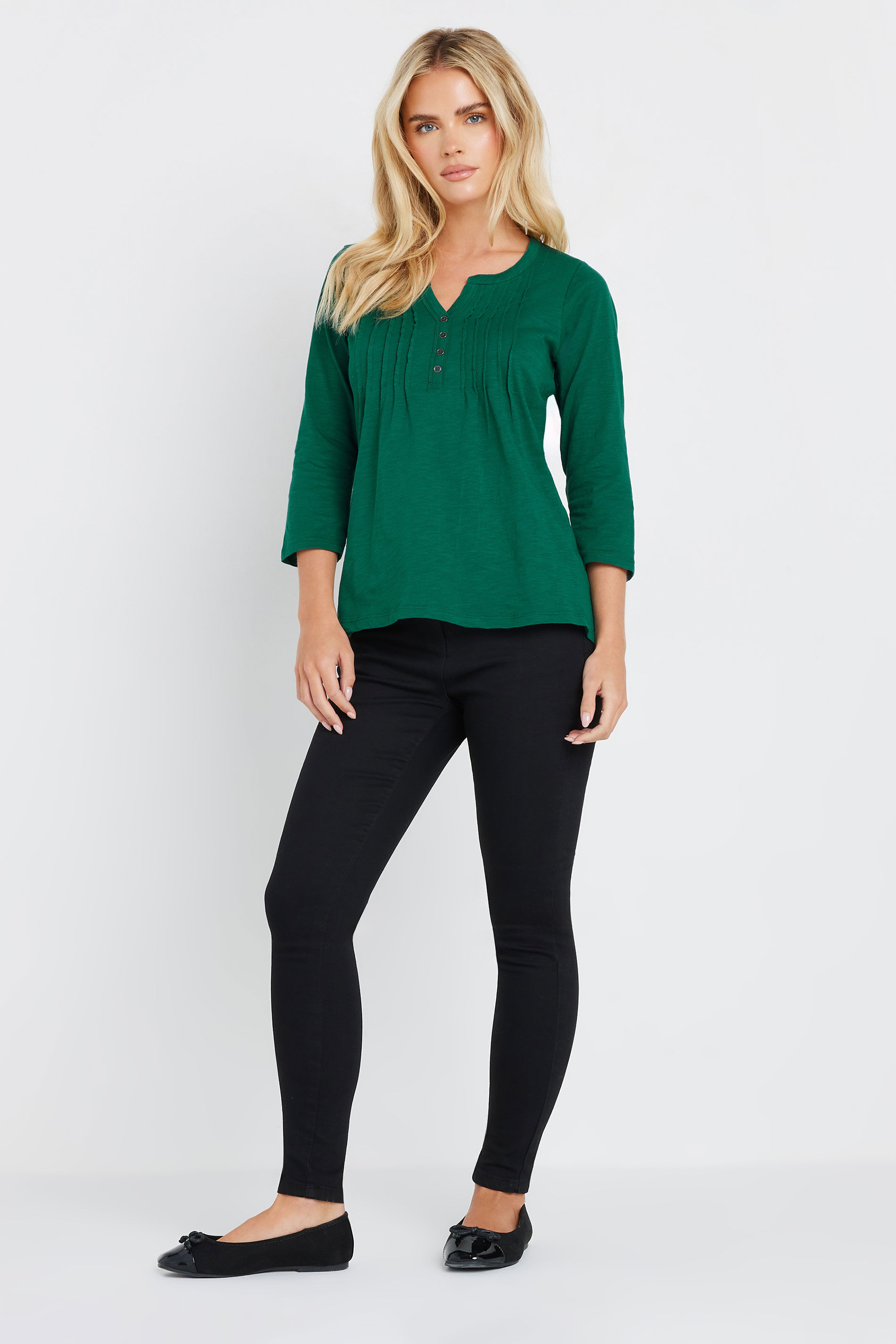 M&Co Petite Teal Green Cotton Henley T-Shirt | M&Co 2