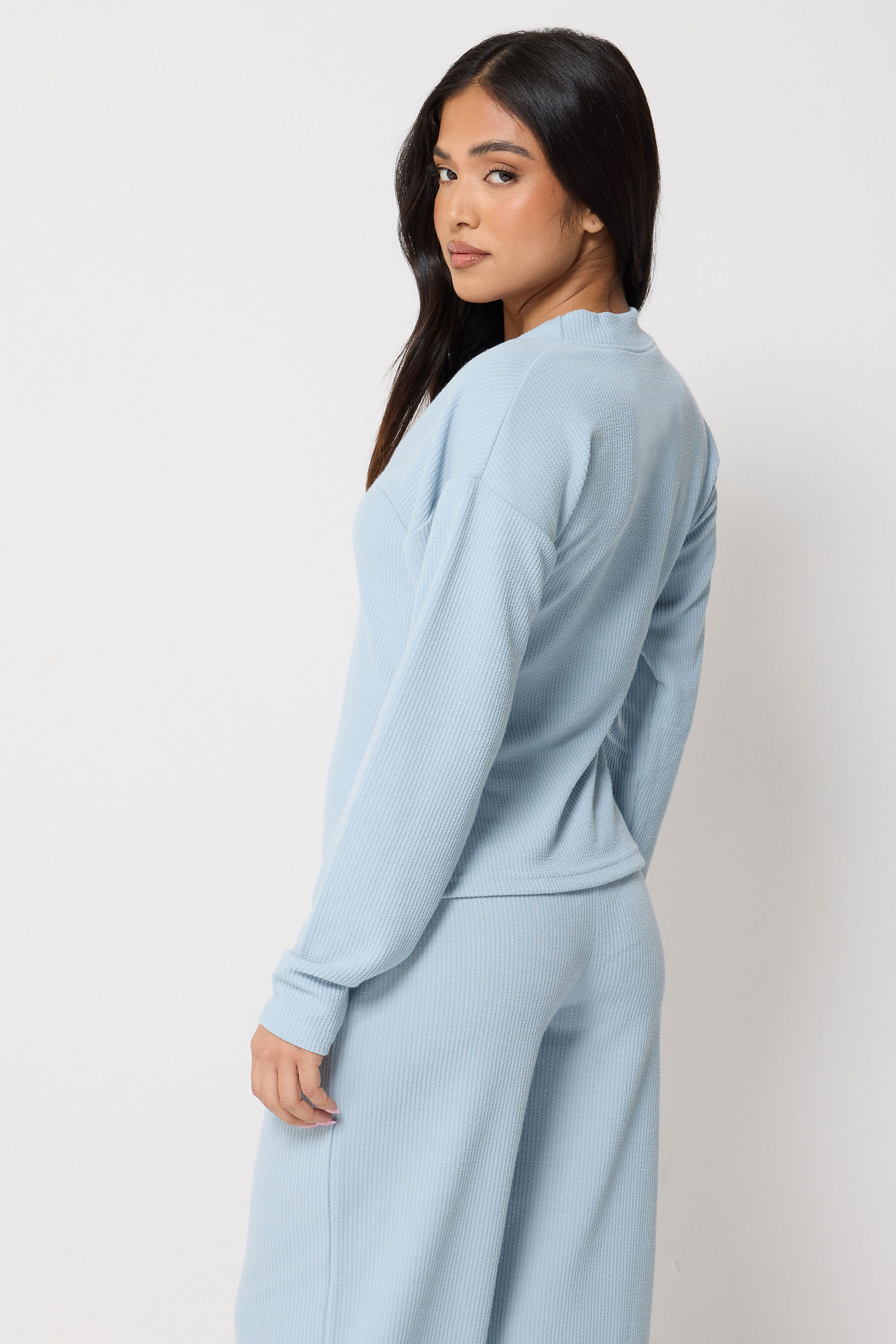 PixieGirl Petite Women's Set Light Blue Ribbed Top & Trousers | PixieGirl 4