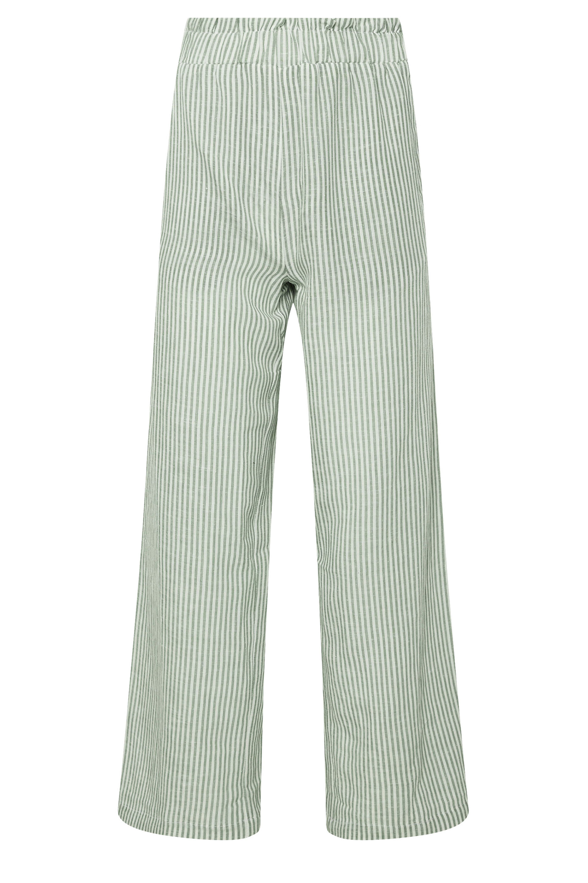 PixieGirl Petite Women's Green Linen Striped Wide Leg Trousers | PixieGirl 6