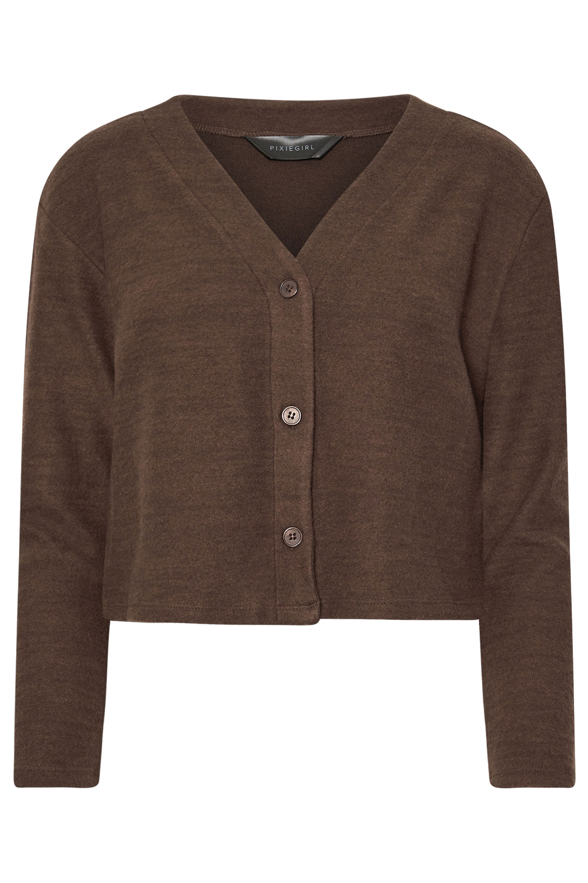 PixieGirl Petite Women's Chocolate Brown Long Sleeve Cropped Cardigan | PixieGirl 8