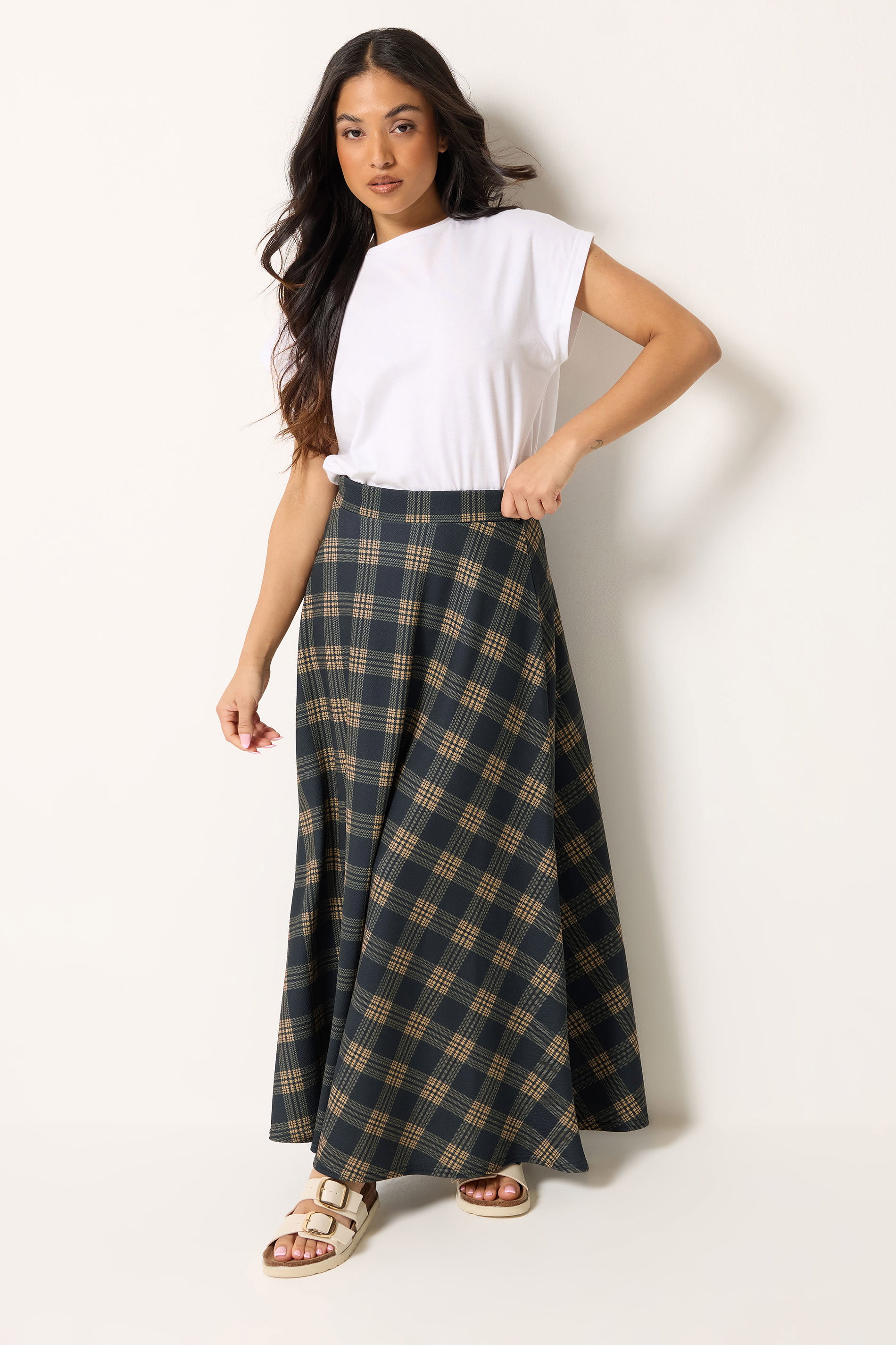 Pixiegirl Women's Blue Petite Dark Check Maxi Skirt Size 12