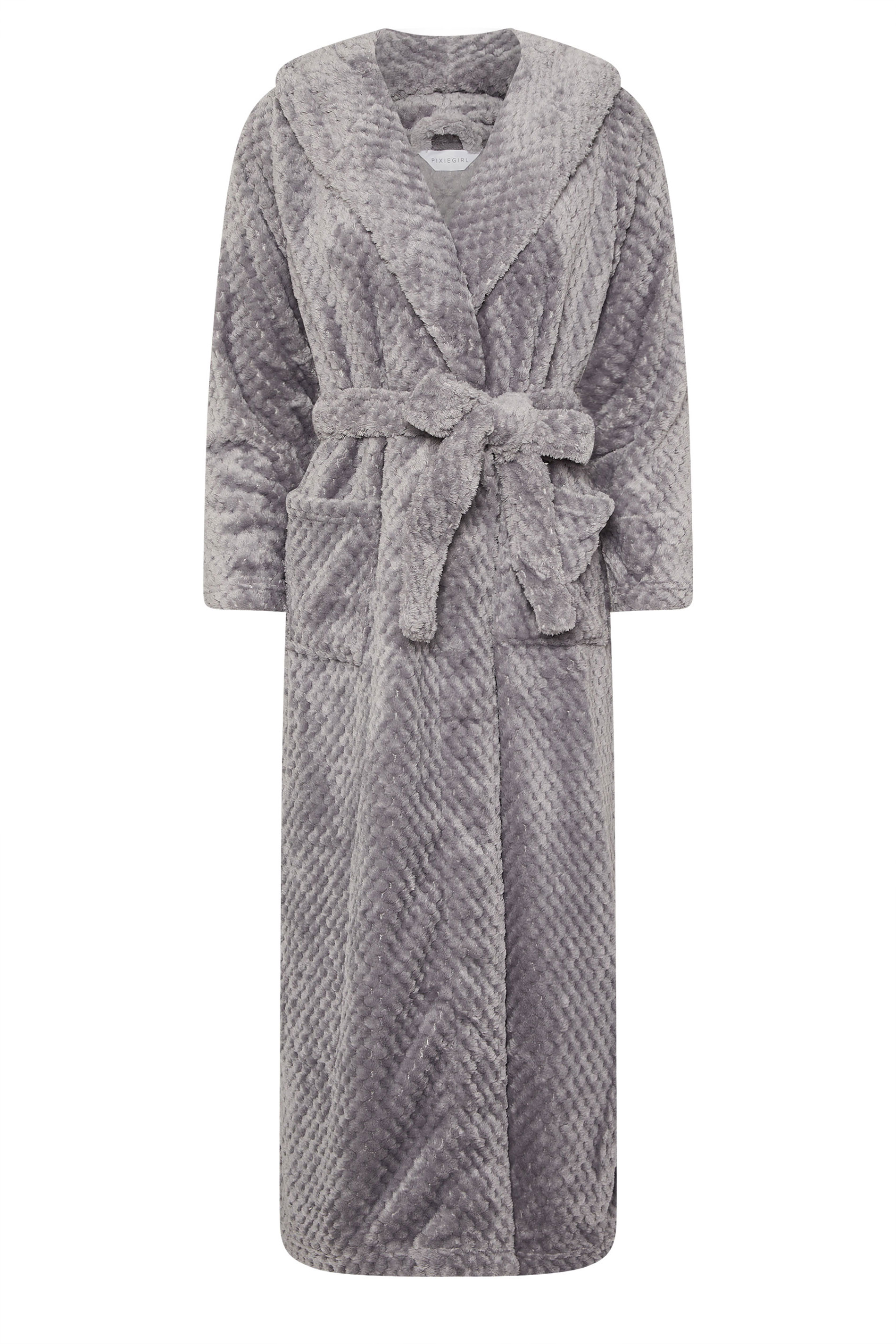 PixieGirl Petite Women's Grey Honeycomb Hooded Dressing Gown | PixieGirl  1