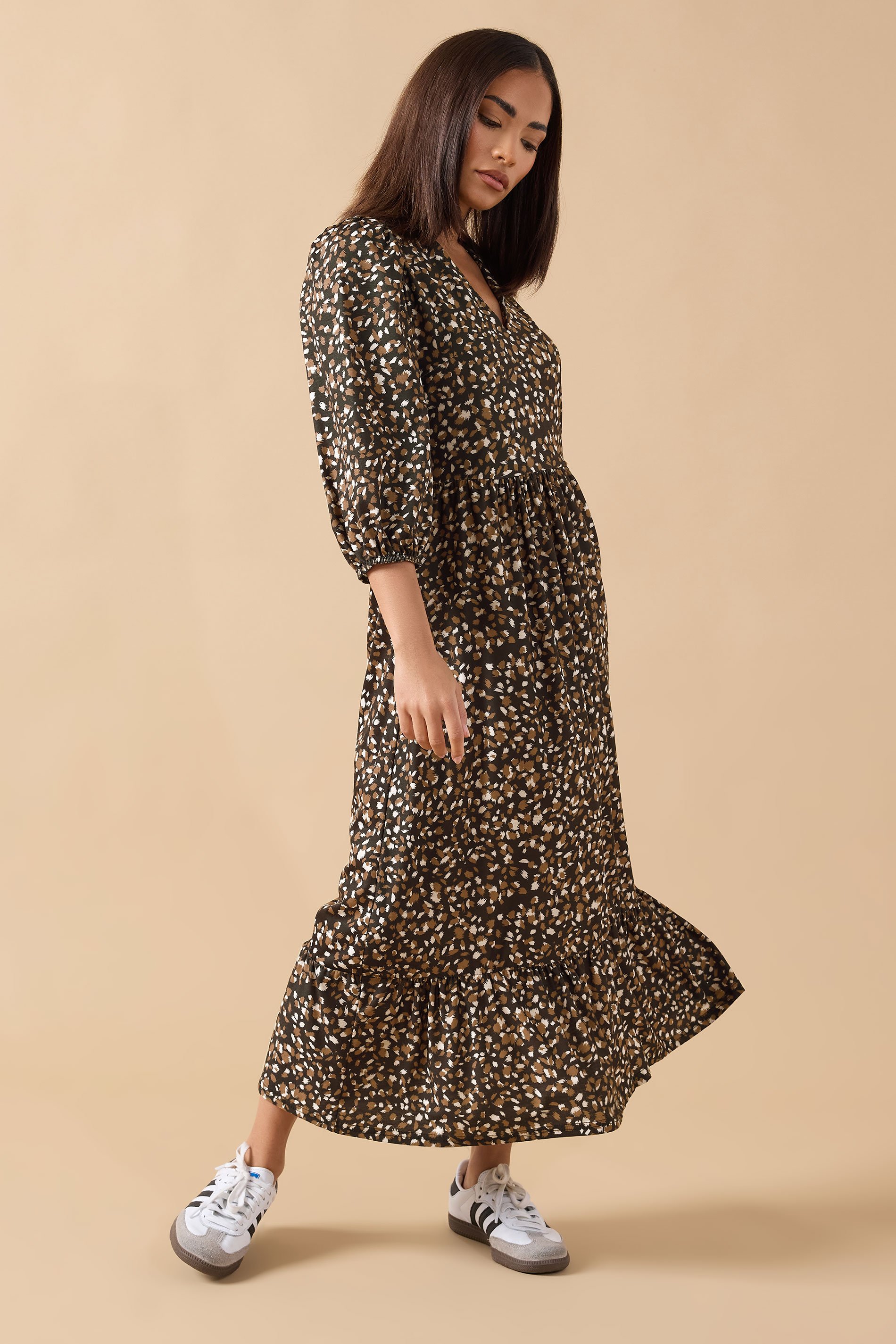 PixieGirl Petite Women's Brown Animal Collar Maxi Dress | PixieGirl 2
