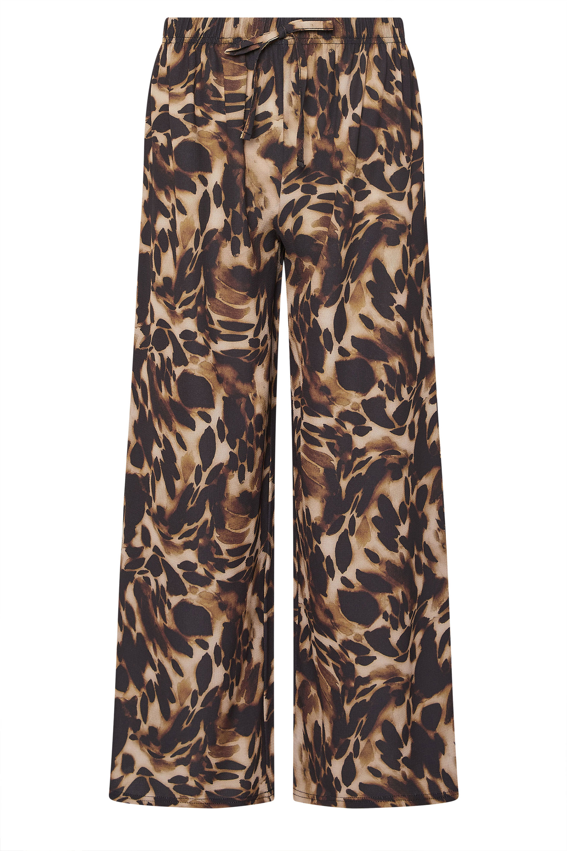 PixieGirl Petite Women's Brown Leopard Print Crepe Wide Leg Trousers | PixieGirl 5