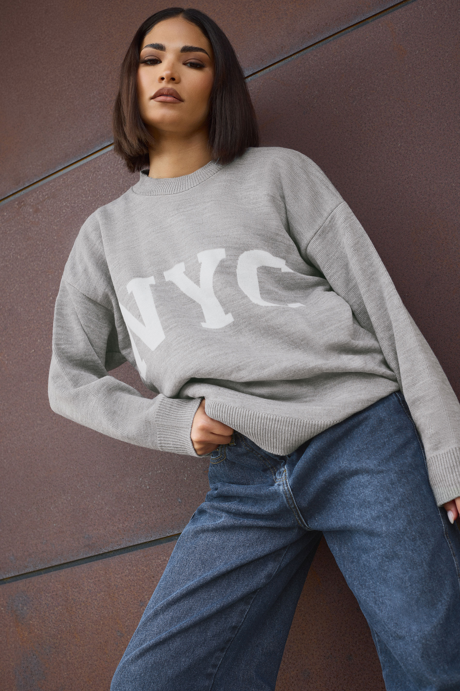 PixieGirl Grey NYC Slogan Print Jumper | PixieGirl  1