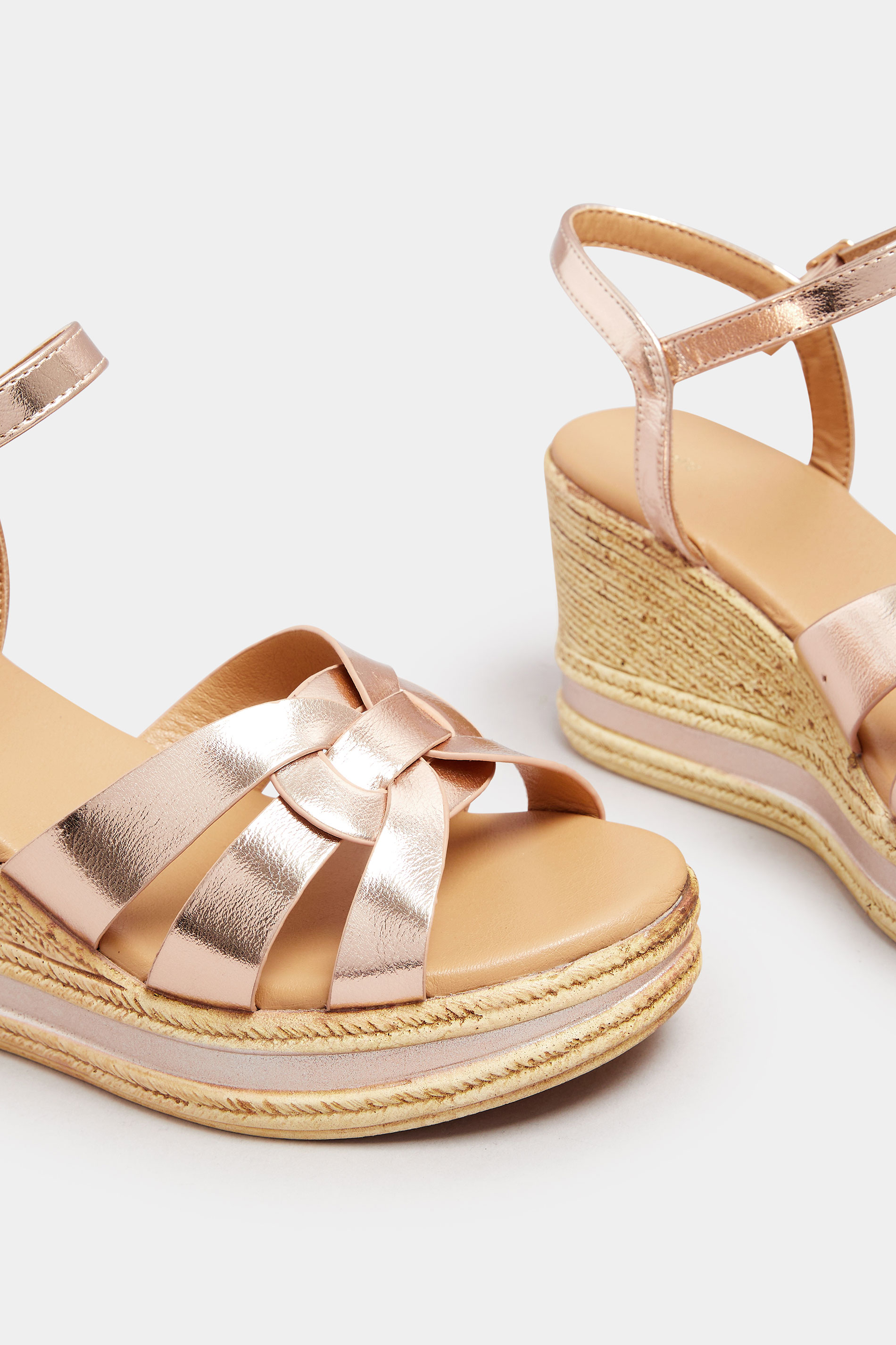 Rose Gold Faux Leather Wedge Sandals In Extra Wide Fit | Yours Clothing 5