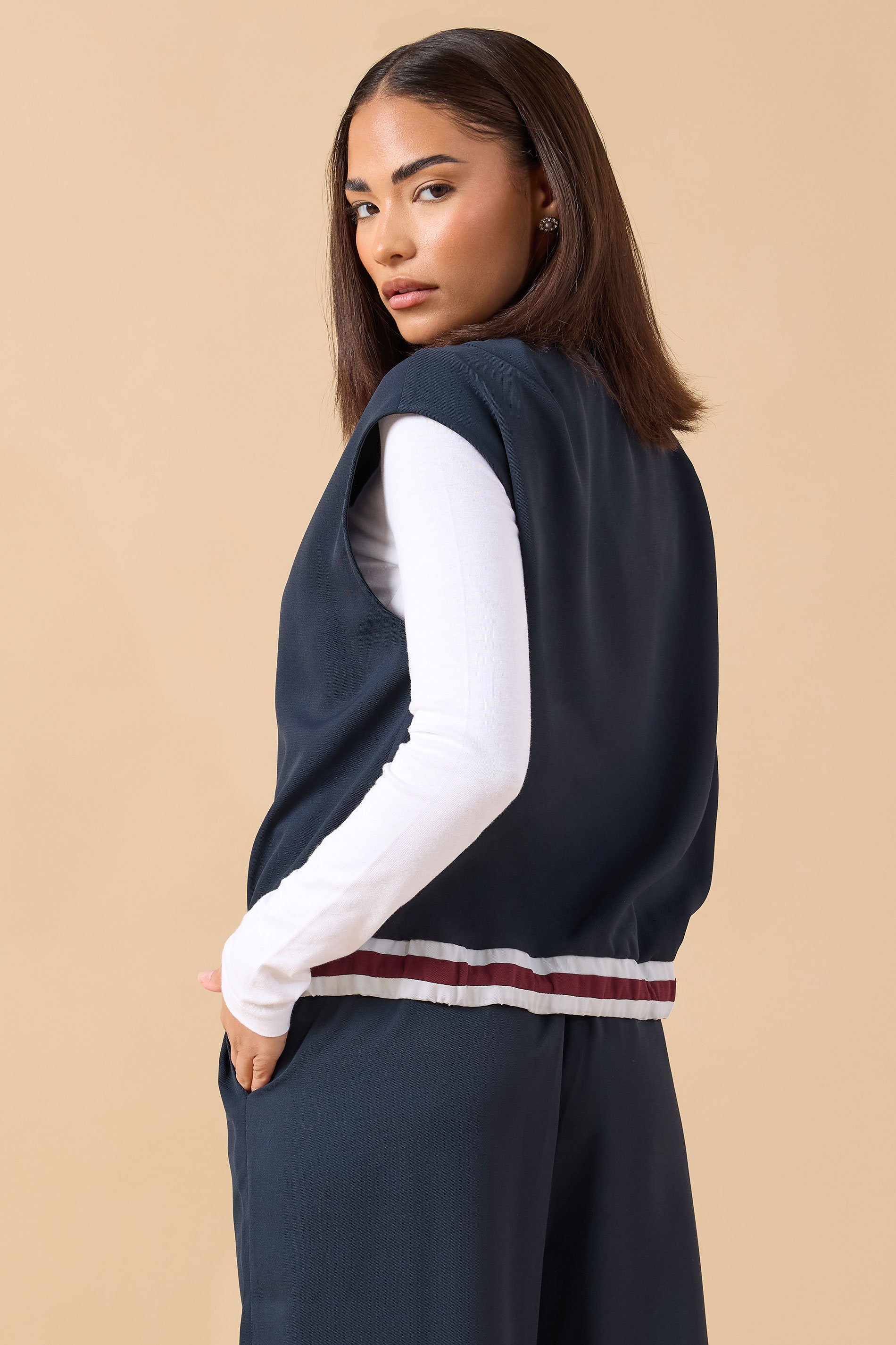 PixieGirl Petite Women's Navy Blue Contrast Sleeveless Jacket Top | PixieGirl 3